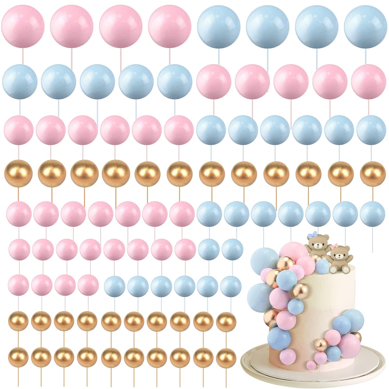 Tondiamo 108 Pcs Foam Ball Cake Toppers for Birthday Wedding Cupcakes