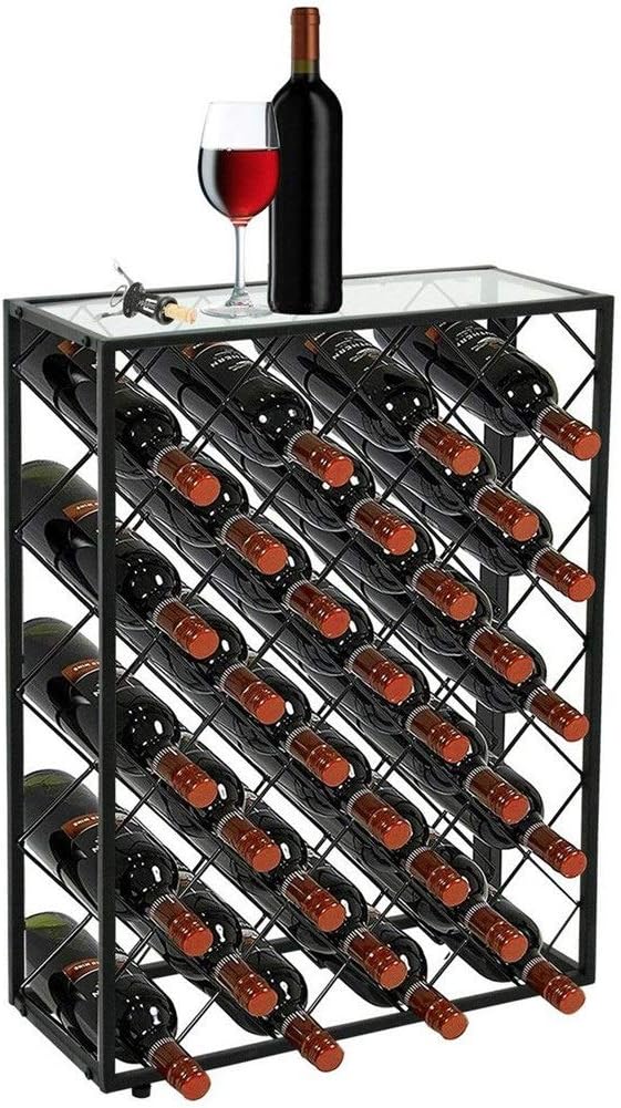 MaGiLL 32-Bottle Freestanding Wine Rack with Glass Top