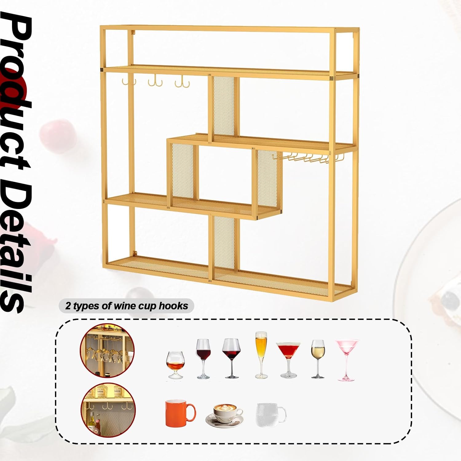 118in Wall Mounted Wine Rack with Glass Holder