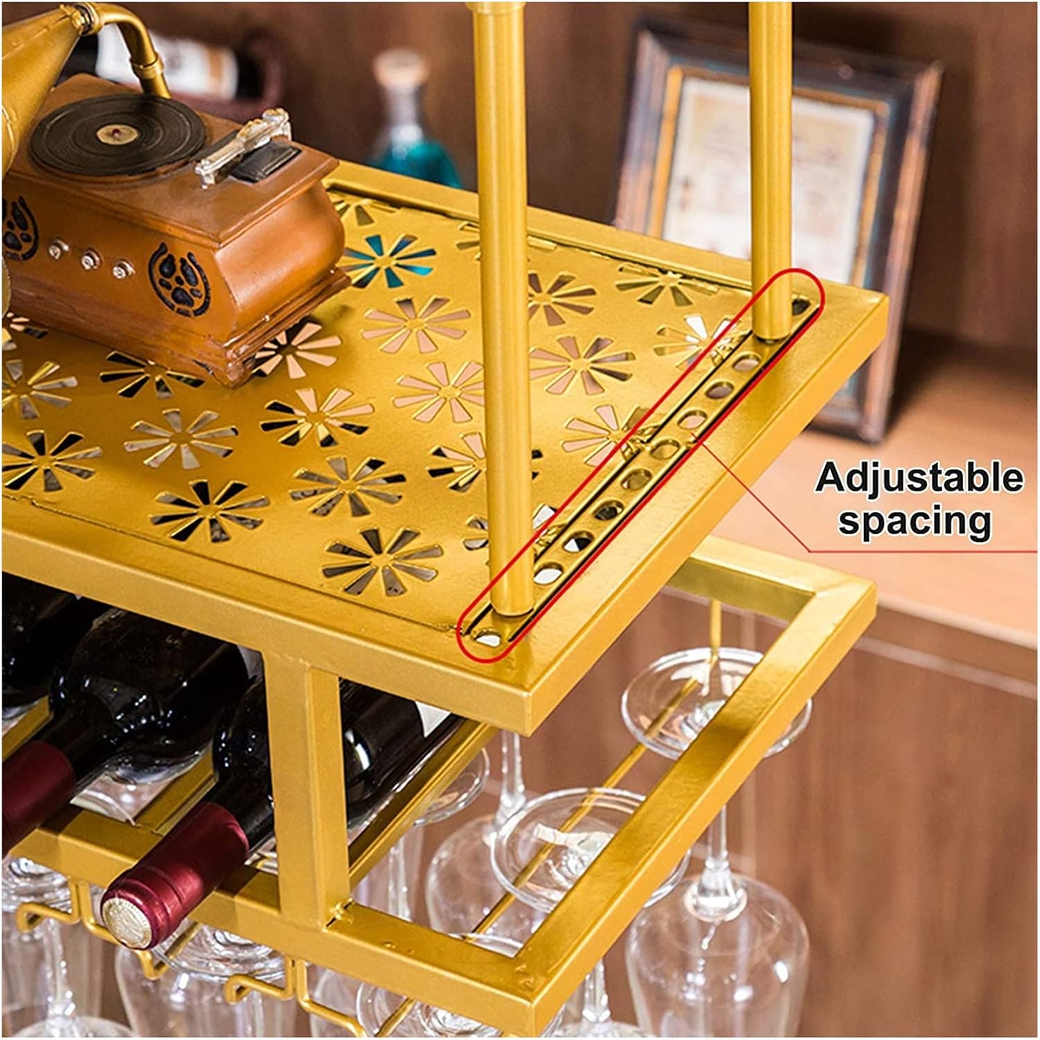 ALDEPO Industrial 2-Tier Wall Wine Rack - Dolphin Waves 60cm