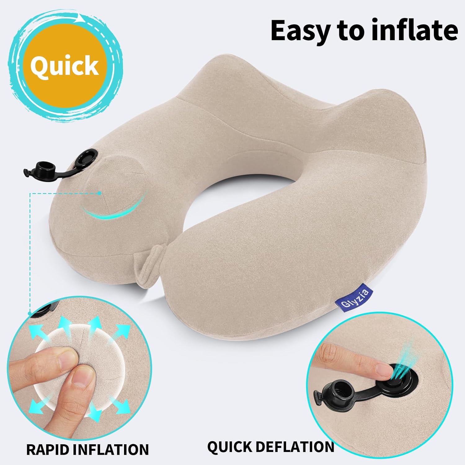 Glyzia Inflatable Neck Pillow with Eye Mask and Earplugs