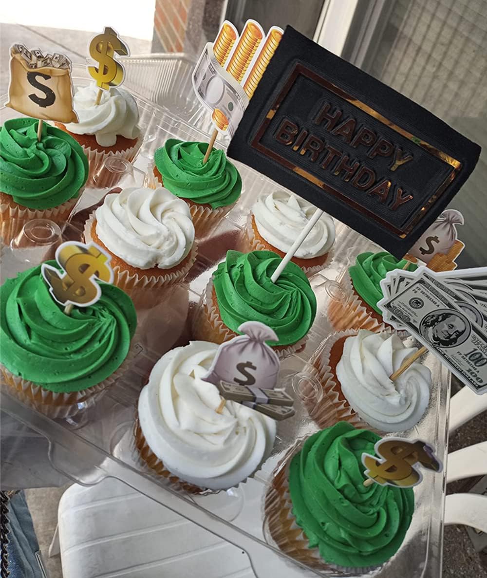 10Pcs Dollar Bill Sign Cupcake Toppers Birthday Decor
