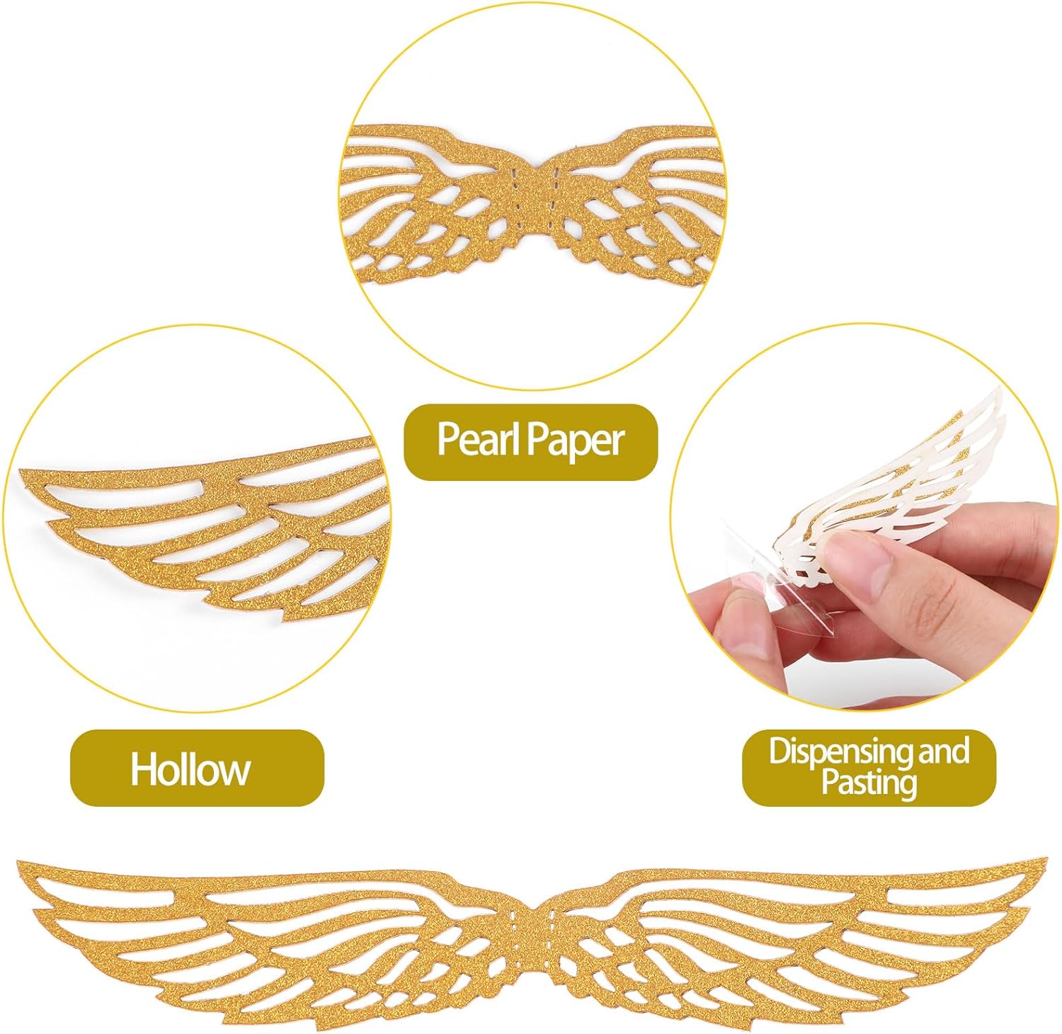 CCINEE 50 Pcs Gold Glitter Wing Cupcake Toppers for Themed Parties