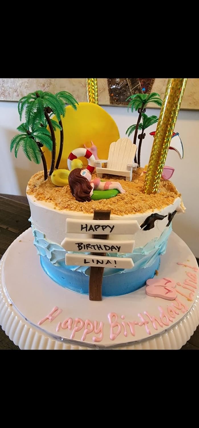 Hawaiian Beach Cake Toppers Non-Edible 8-Piece Set