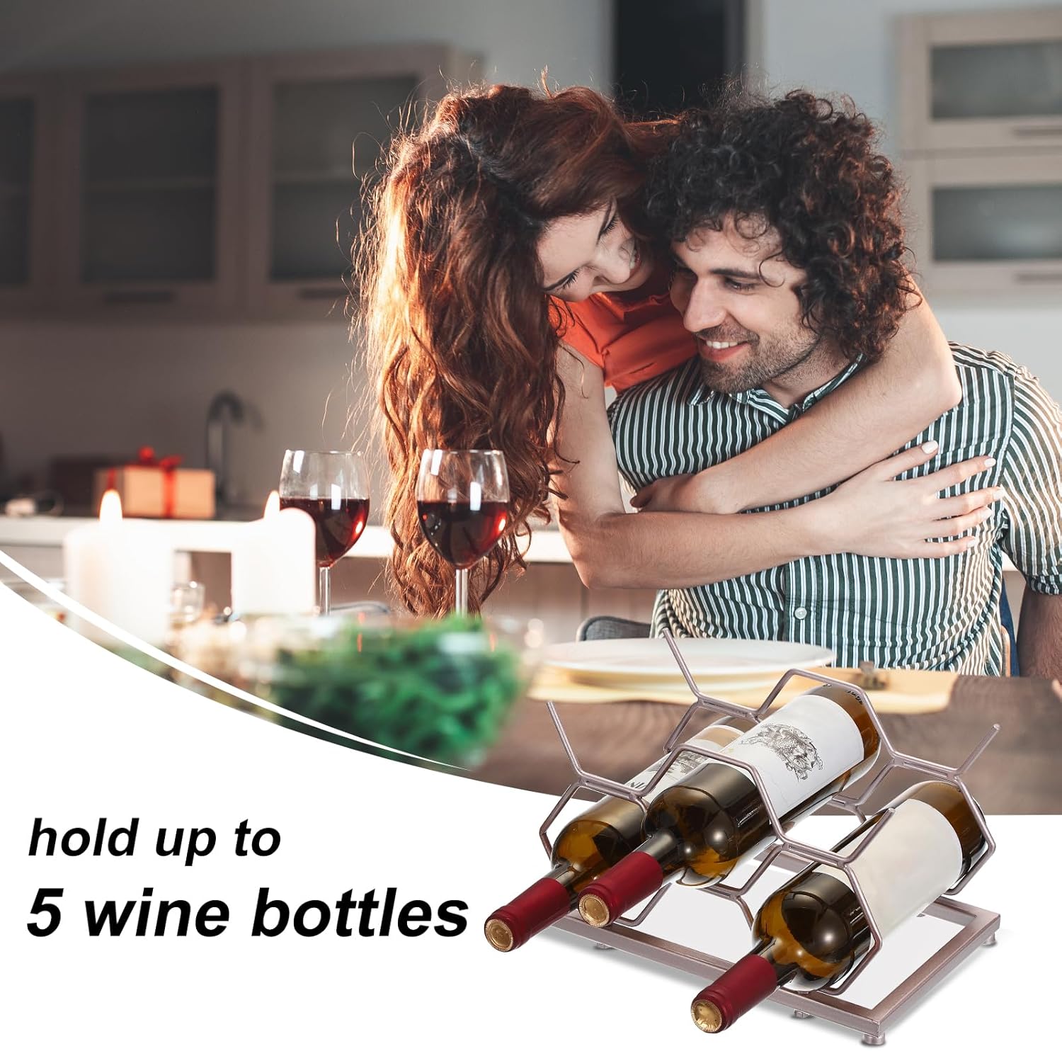Uxcell 5-Bottle Tabletop Wine Rack with Wrench