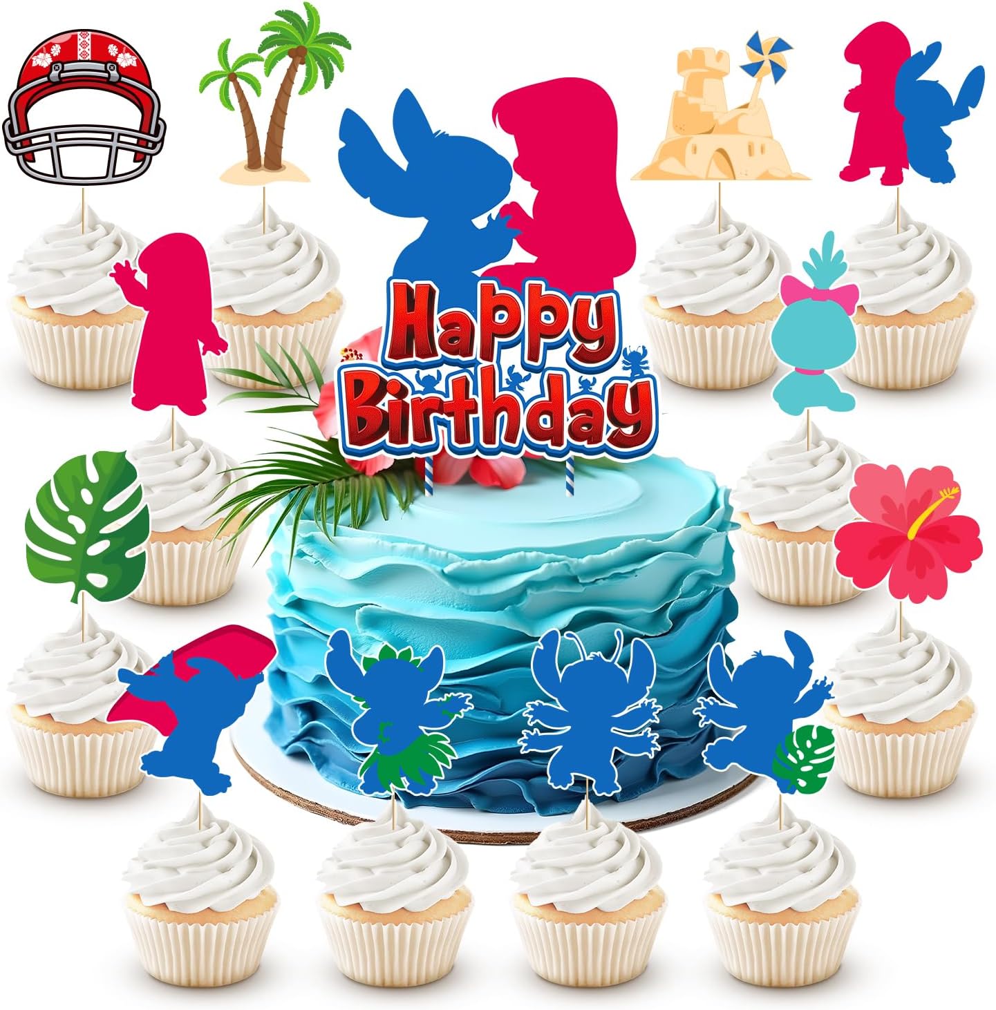 25 Pack Blue Cartoon Birthday Cake Toppers for Youth Parties 1