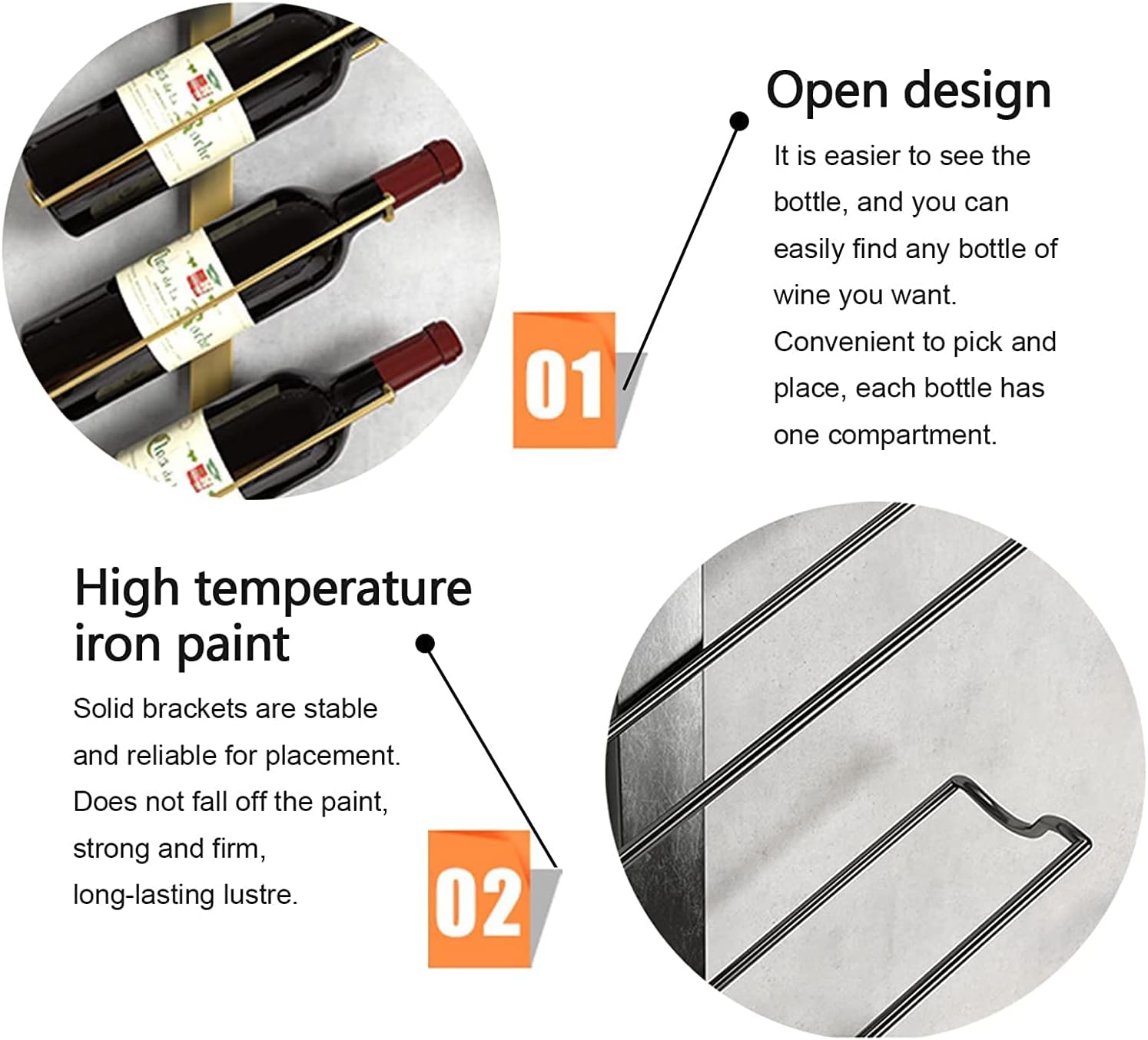 Wall-Mounted Wine Rack with 5 Sizes and Wrought Iron Design
