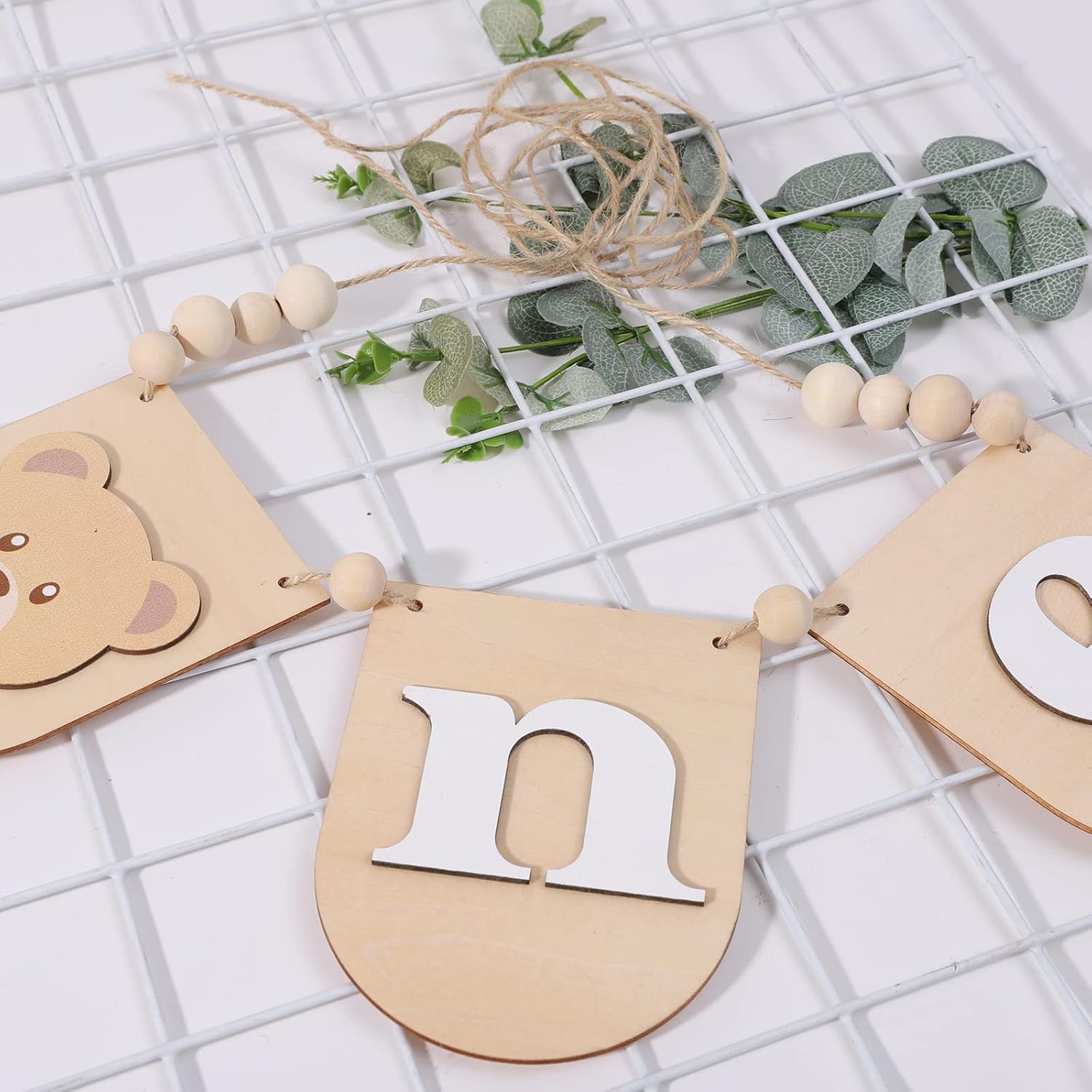 Wooden Teddy Bear Birthday Banner Decor