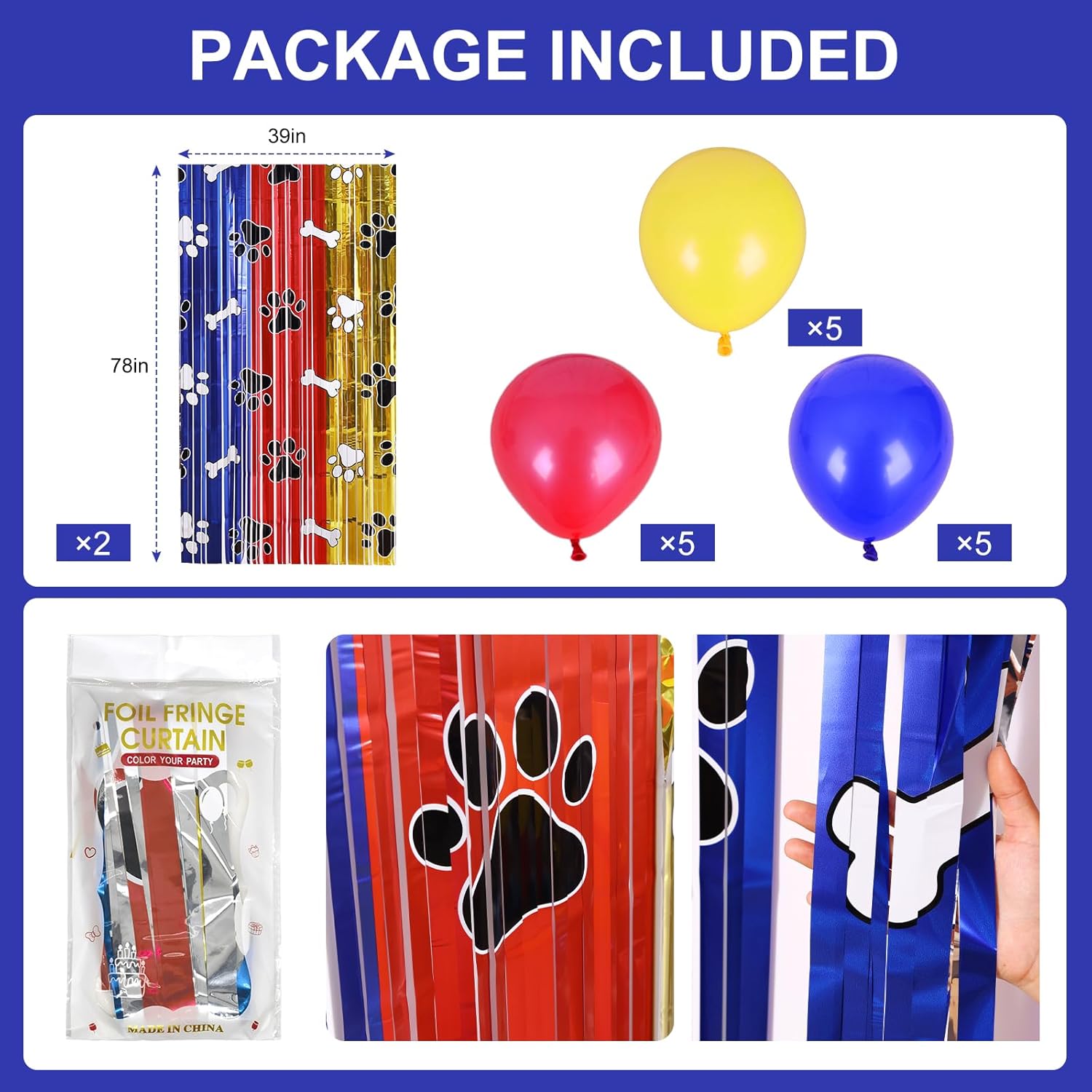 Buchele Playful Paw Decor Kit - 2 Pack Tinsel Curtains Balloons