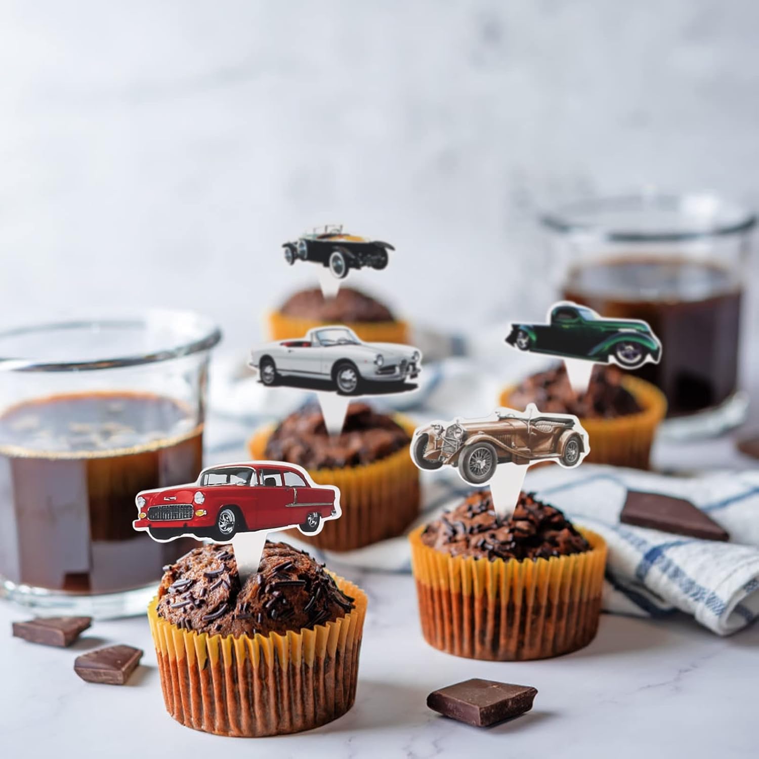 24 Pcs Classic Car Cupcake Toppers - Retro Birthday Party Decor