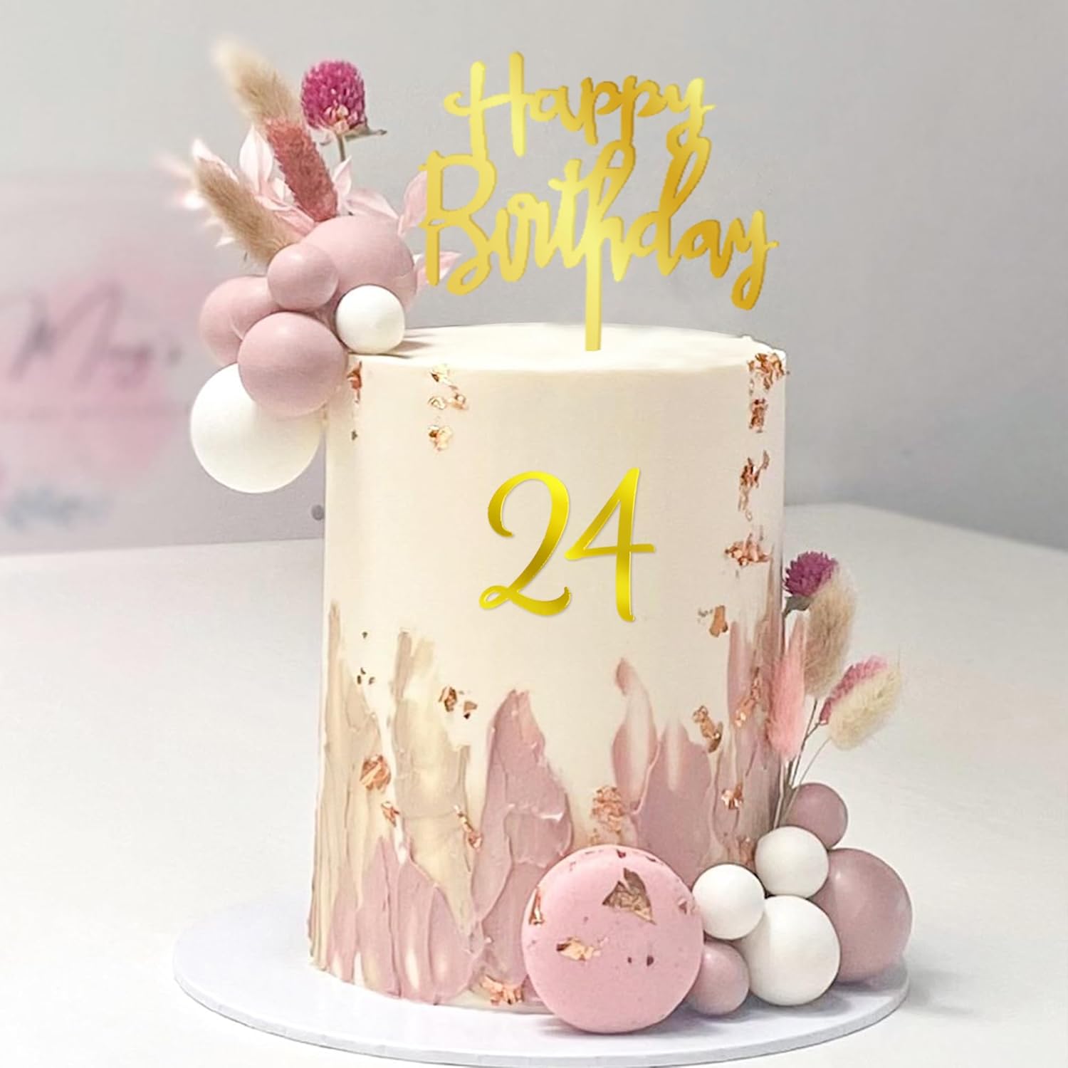 DRWATE 50 PCS Gold Birthday Cupcake Toppers for Decorations