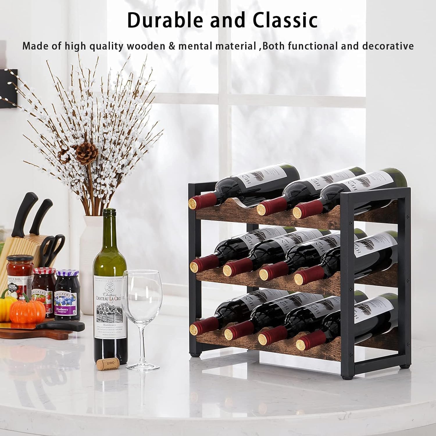 Rusnugic 3 Tier Wine Rack - 12 Bottle Storage Organizer