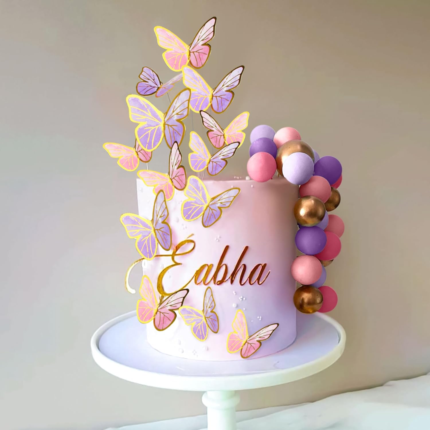 47PCS Purple Pink Butterfly Cake Toppers Set