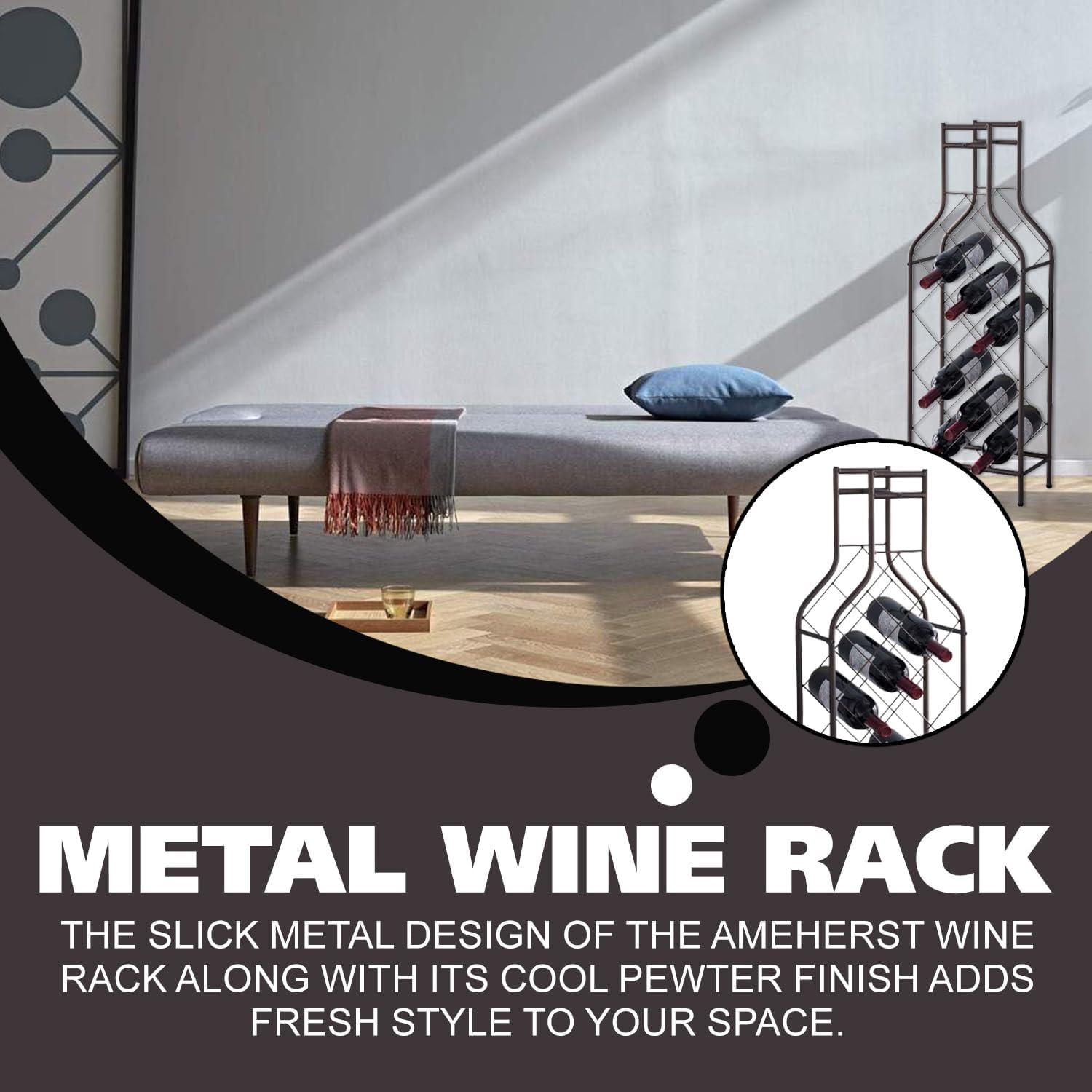 Kings Brand 12-Bottle Freestanding Metal Wine Rack Pewter