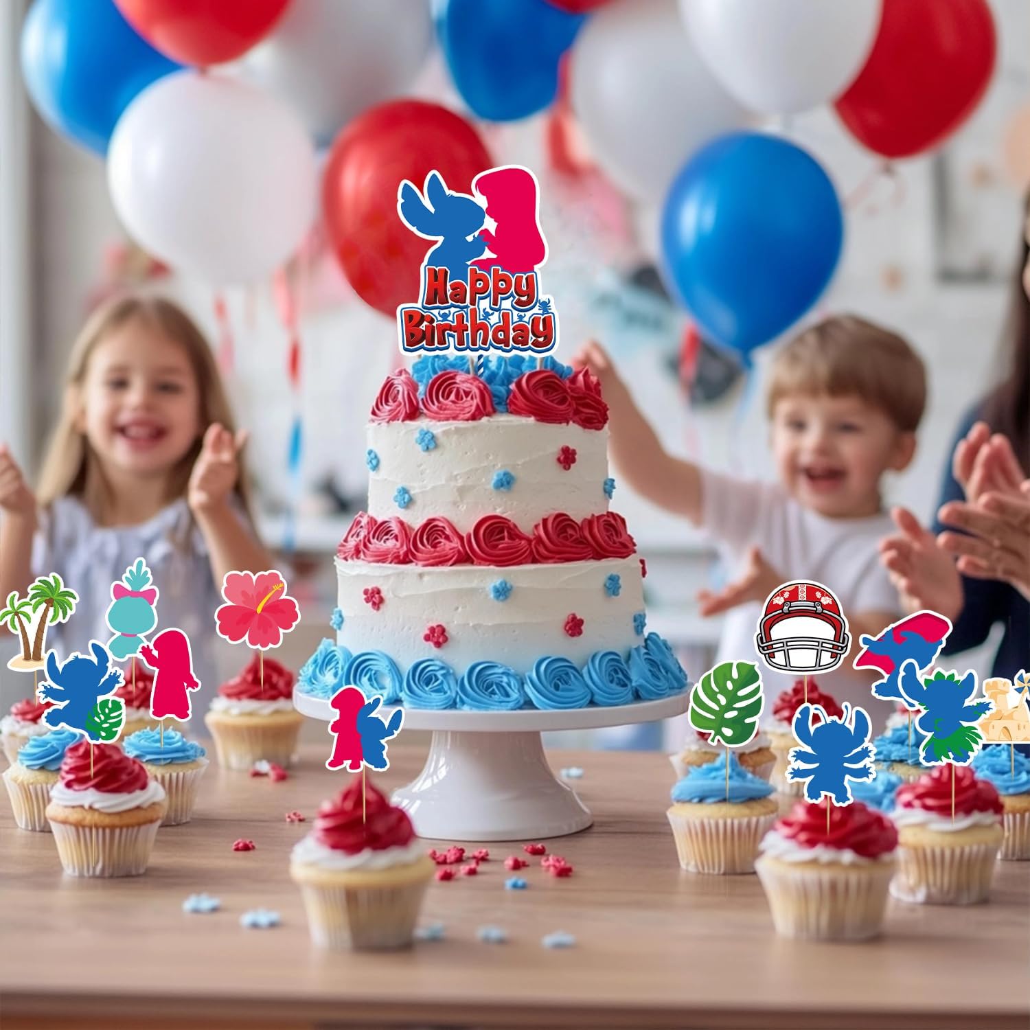 25 Pack Blue Cartoon Birthday Cake Toppers for Youth Parties 1