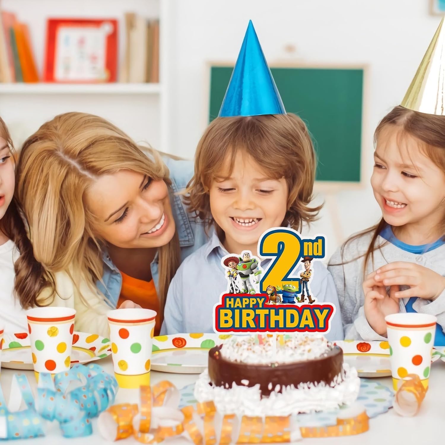 1 Pcs Green Story 2nd Birthday Cake Topper for Boys Girls