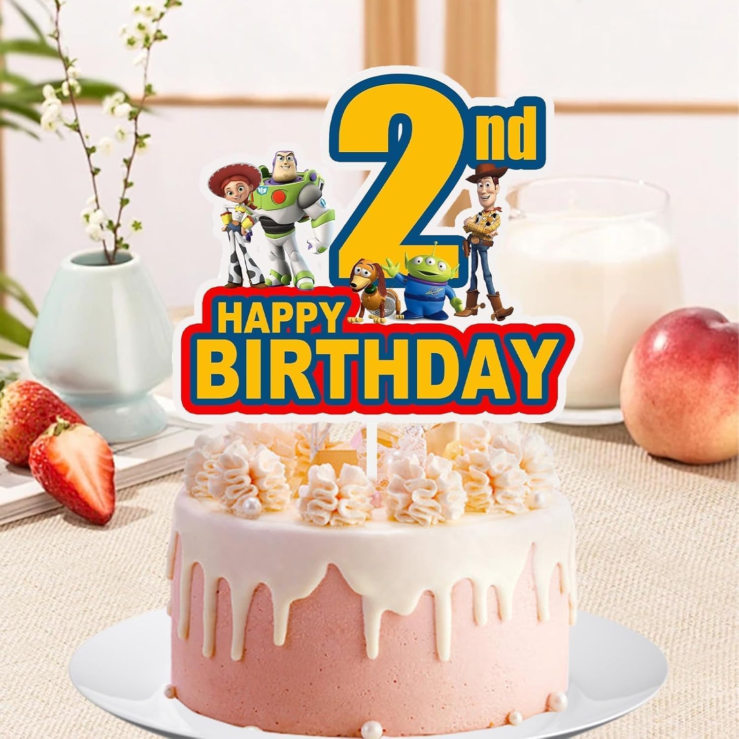 1 Pcs Green Story 2nd Birthday Cake Topper for Boys Girls