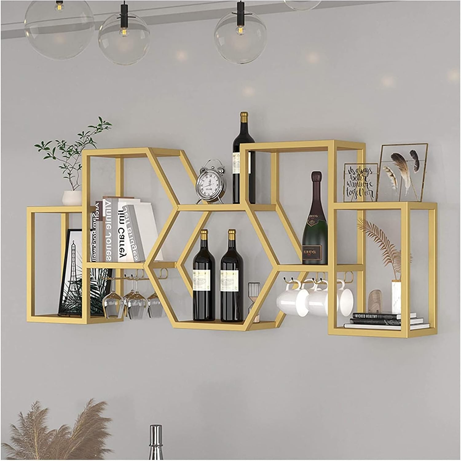 ALDEPO Wall-Mounted Wine Rack with Gold and Bronze Finish