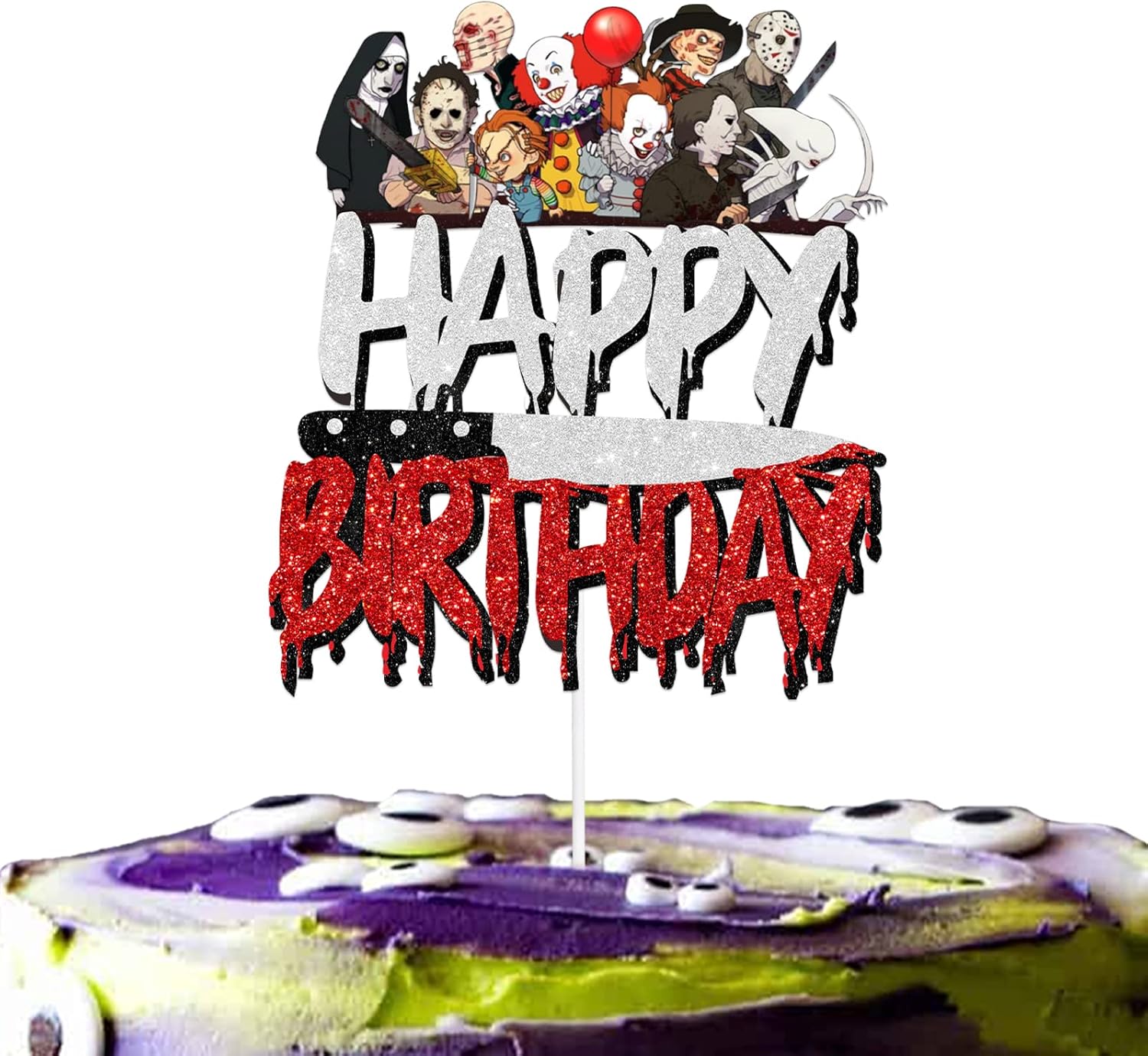 Pazwifa Halloween Cake Topper with Glitter Decor 1