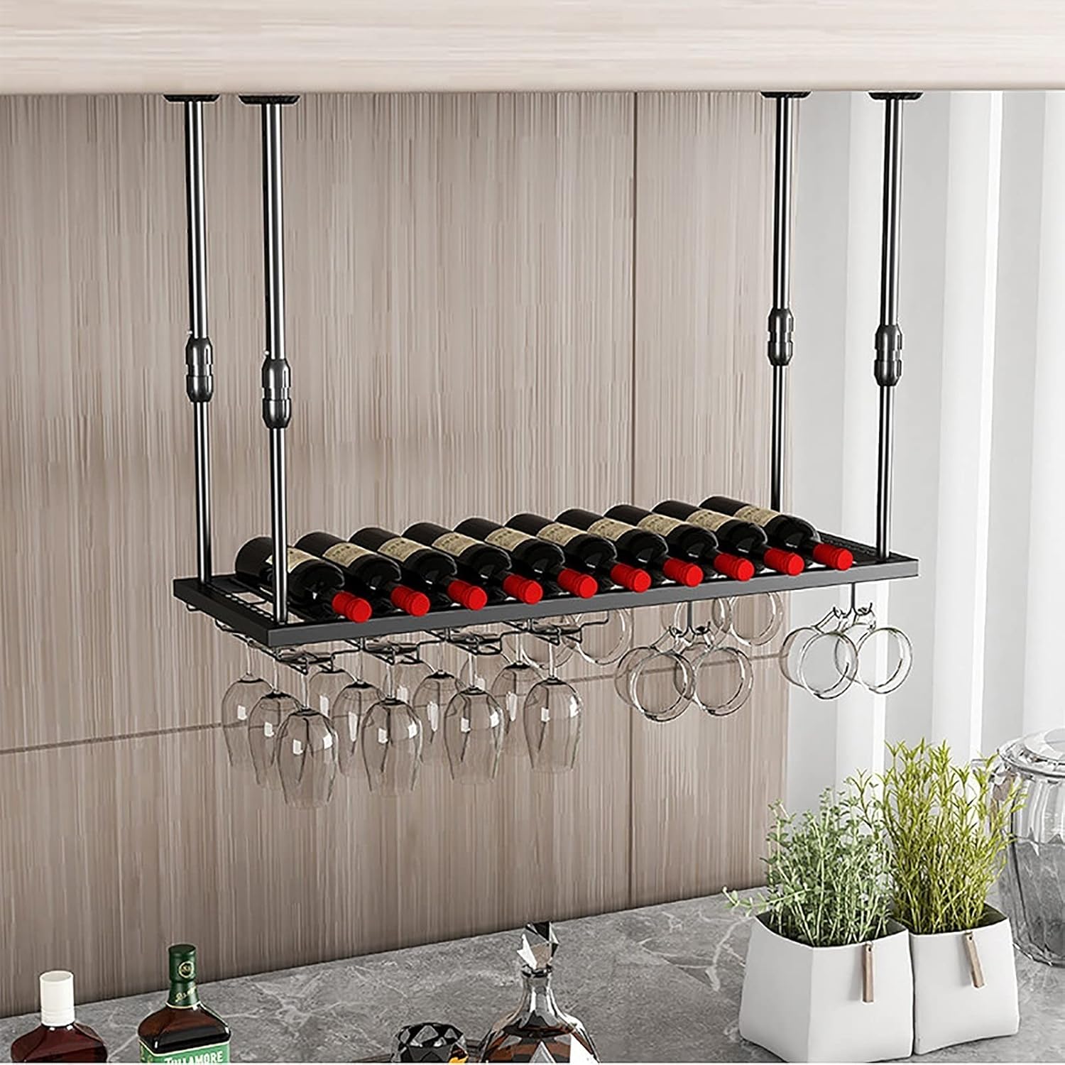 Stylish Hanging Wine Glass Rack with Adjustable Height
