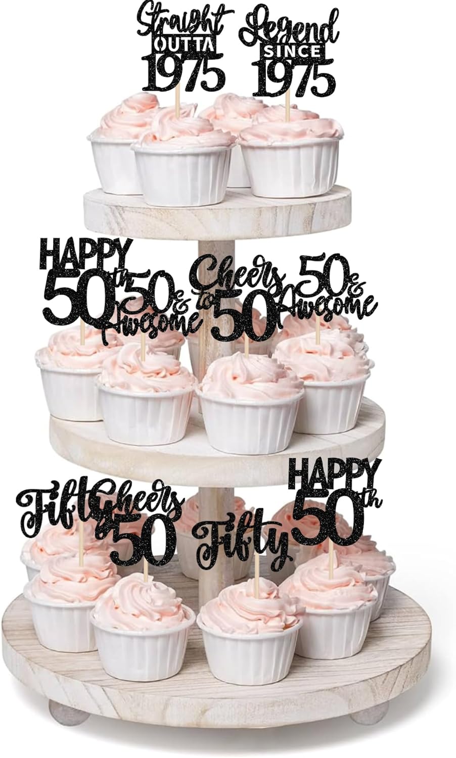 ZHUOWEISM 24PCS Black Happy 50th Birthday Cupcake Toppers 1
