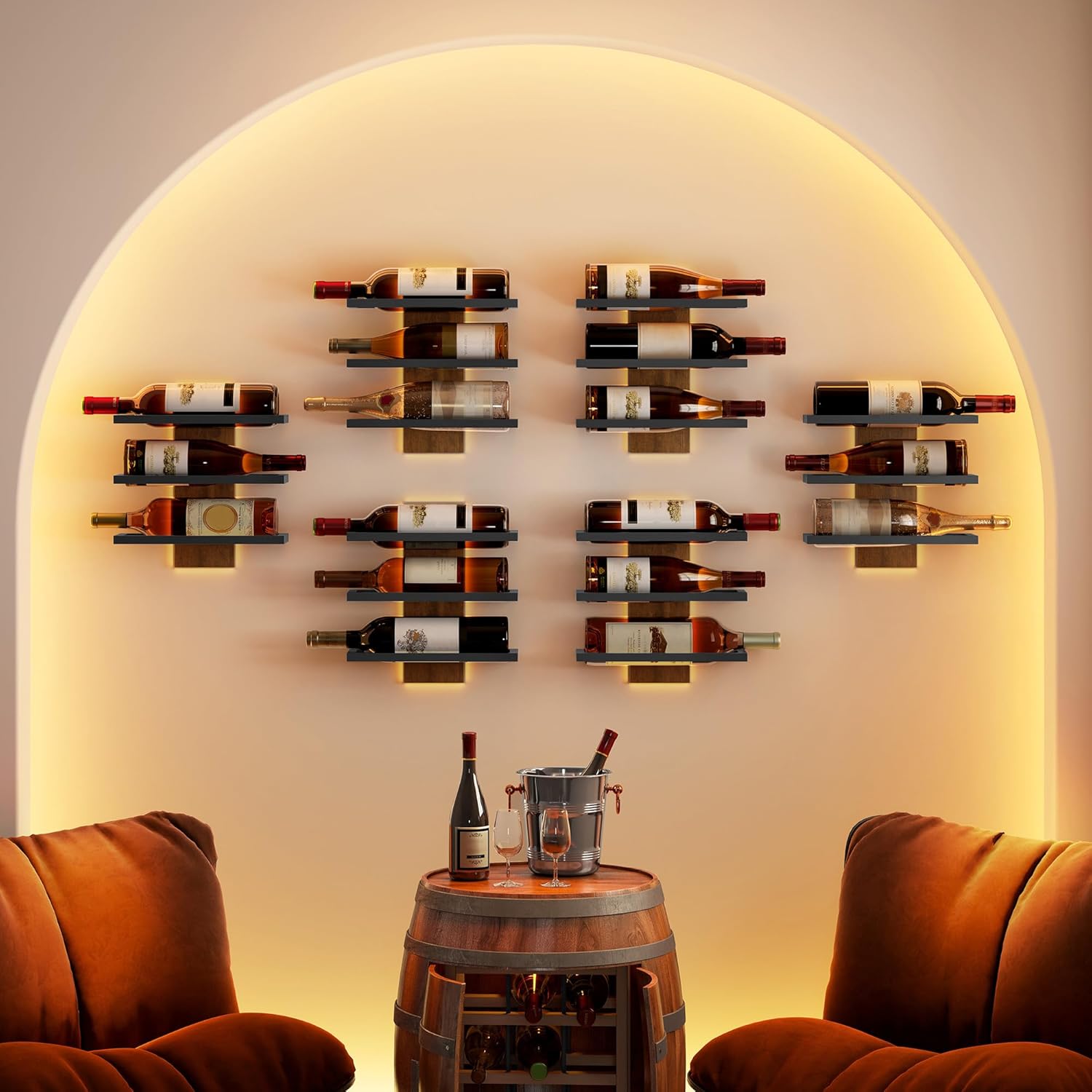 Hoctieon 3 Tier Wall Wine Rack Set - Rustic Brown