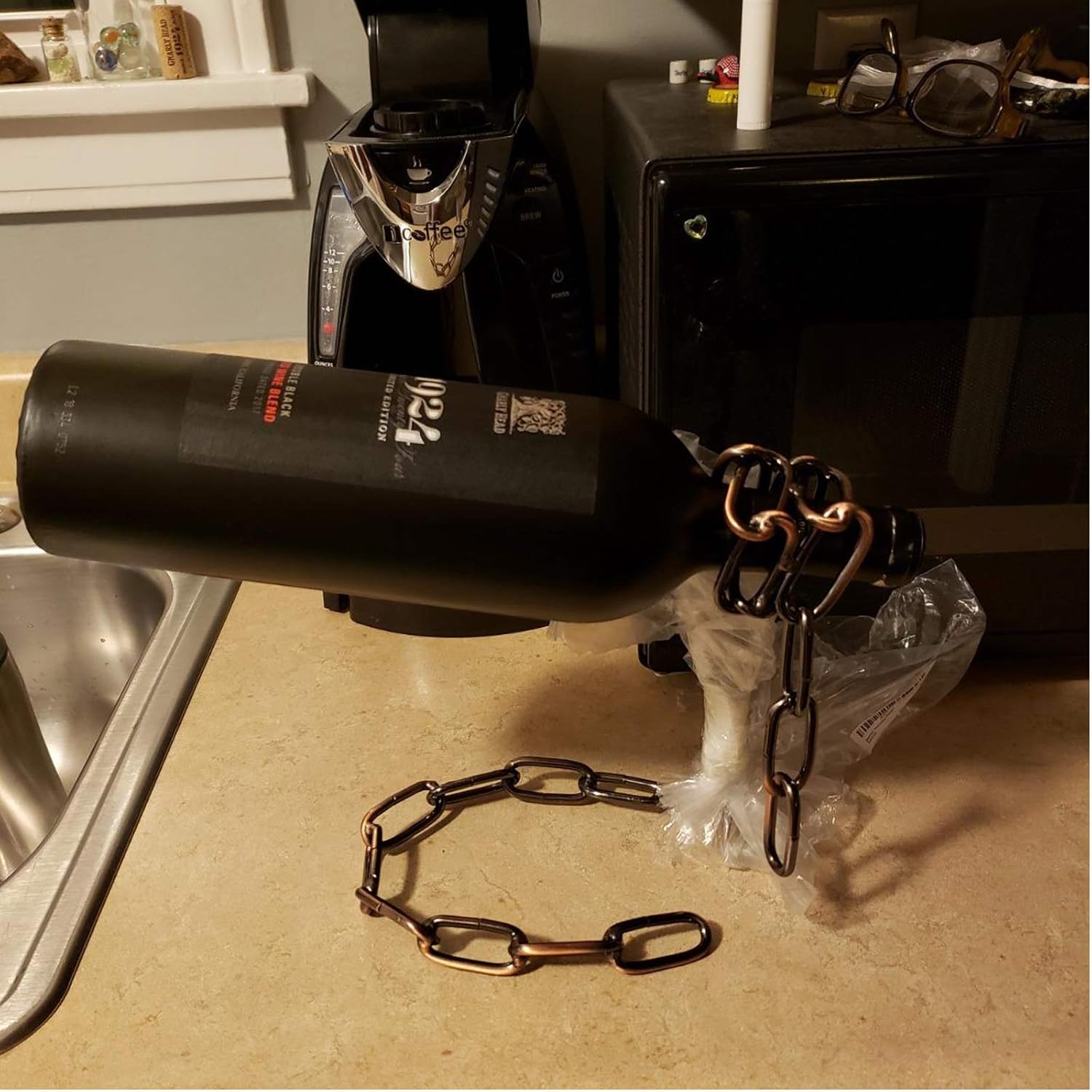 TBWHL Floating Wine Bottle Holder - Unique Levitating Steel Chain Stand