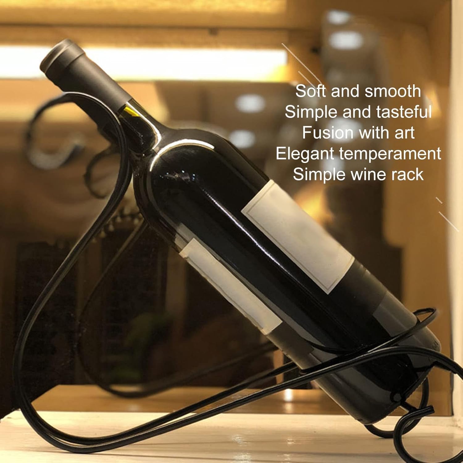 Cyrank Metal Wine Bottle Holder Black Tabletop Wine Rack