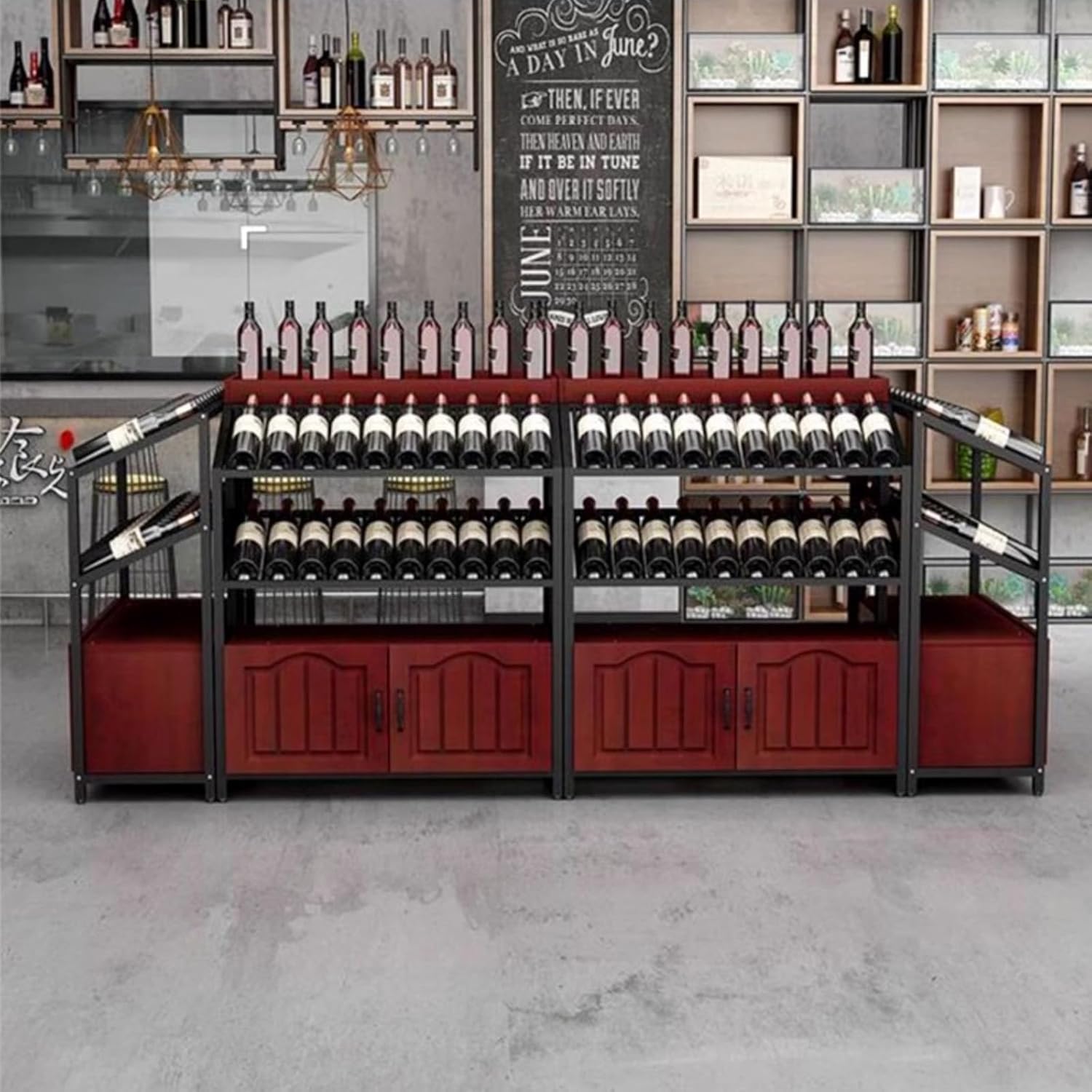 Freestanding Wine Rack with 3 Tier Shelves and Cabinet