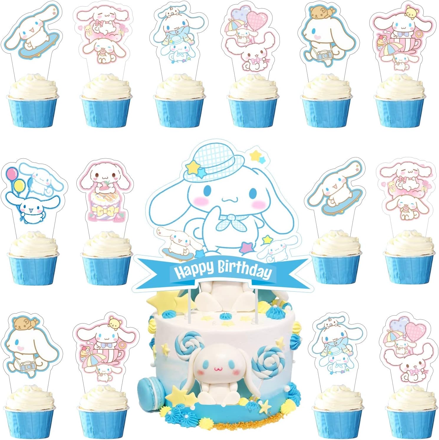 25 Pcs Cinnamoroll Cake Toppers Birthday Decor Set
