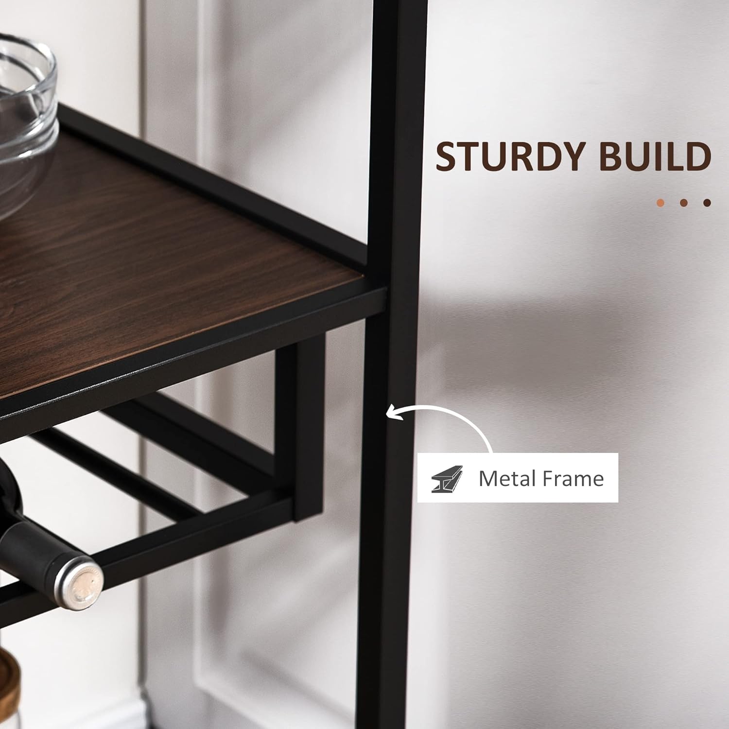 HOMCOM Industrial Wine Rack with 11-Bottle Holder Free Standing with Glass Holders