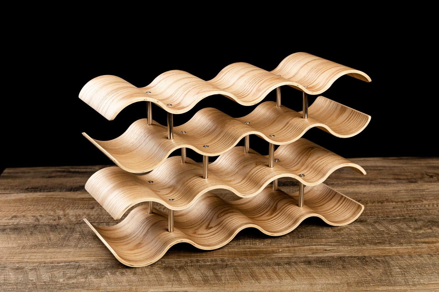 14-Bottle Wave Wine Rack Freestanding Wooden