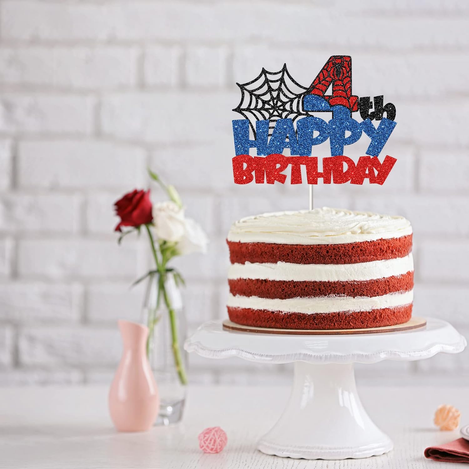 Ambishi Happy 4th Birthday Cake Topper Spider Cartoon Movie Themed