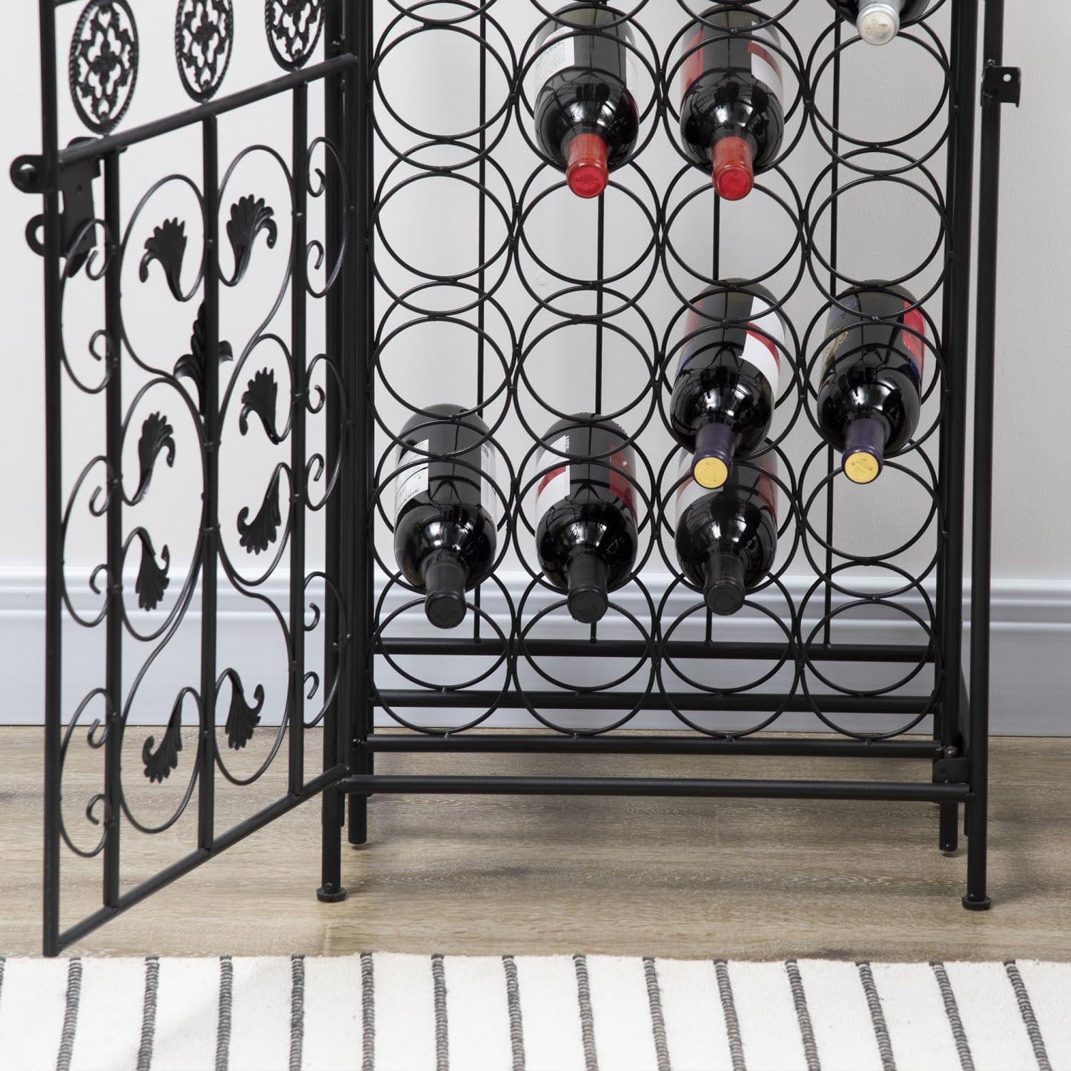 45 Bottle Wrought Iron Wine Rack with Lock - Black 1
