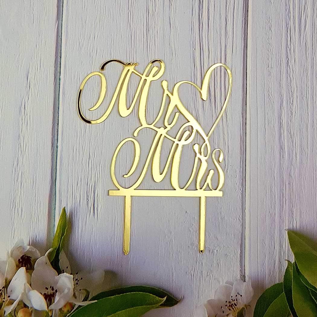 Mr and Mrs Cake Topper Mirror Gold Acrylic