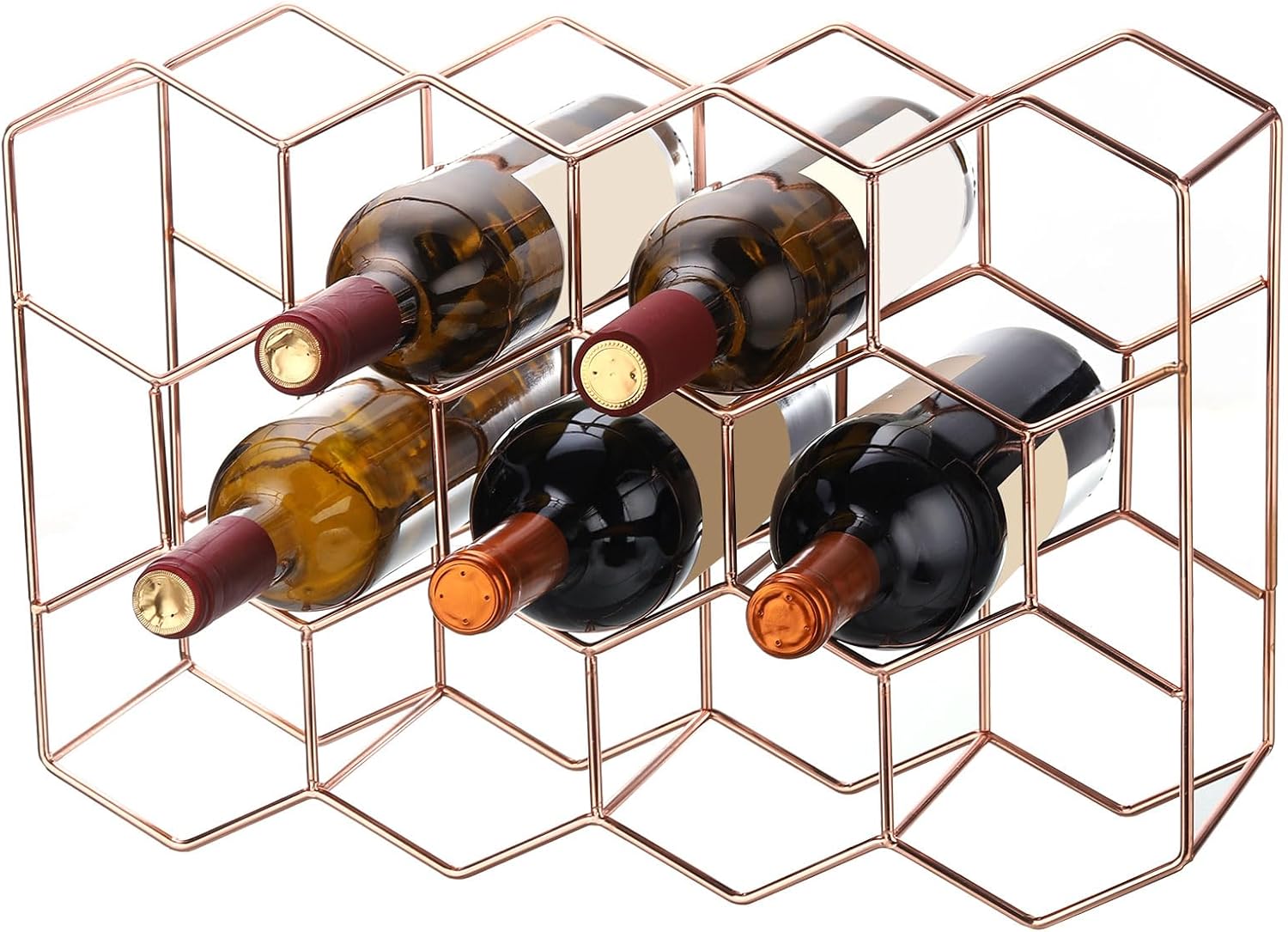 Uxcell 14 Bottle Freestanding Rose Gold Metal Wine Rack