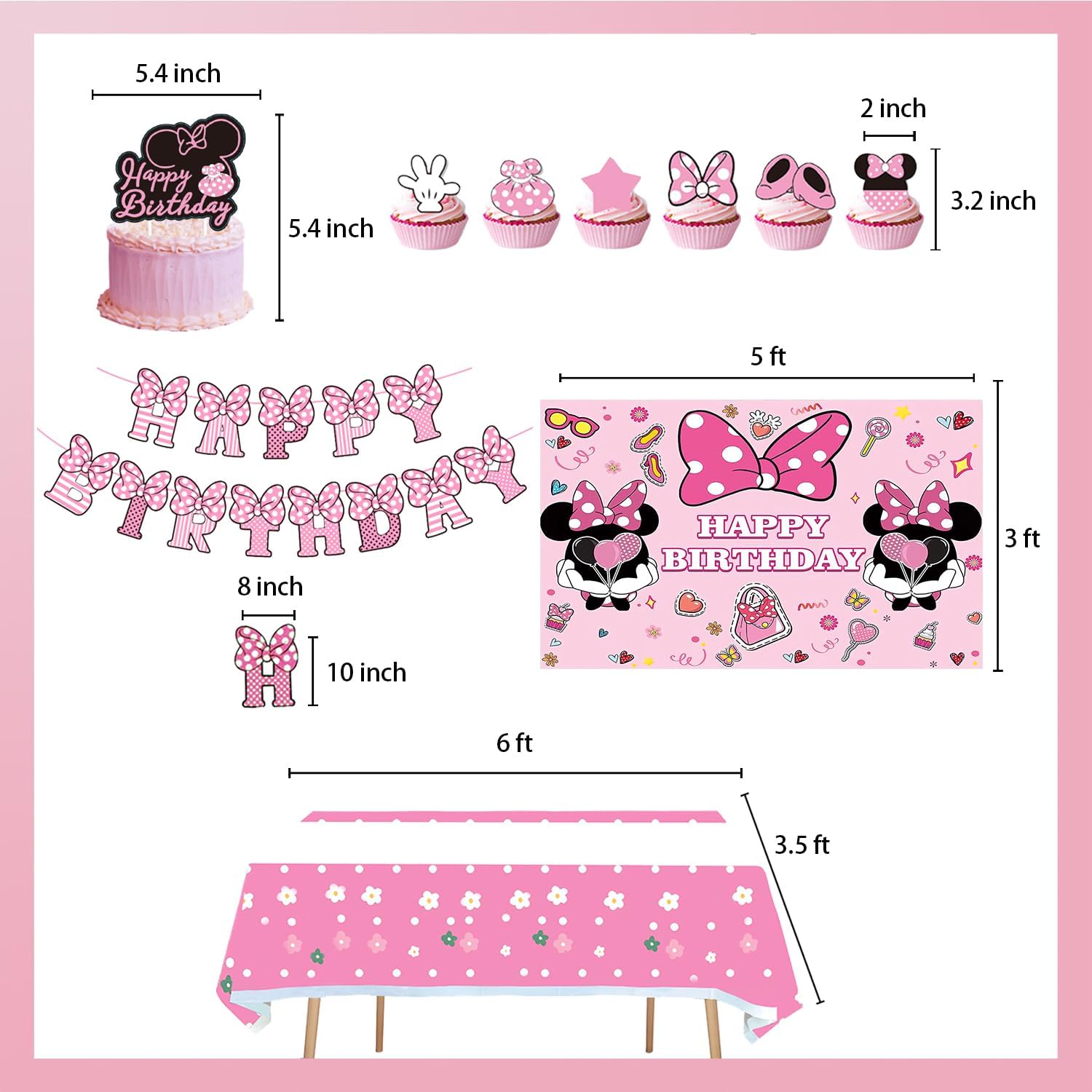 288 PCS Pink Mouse Party Decorations for 20 Guests