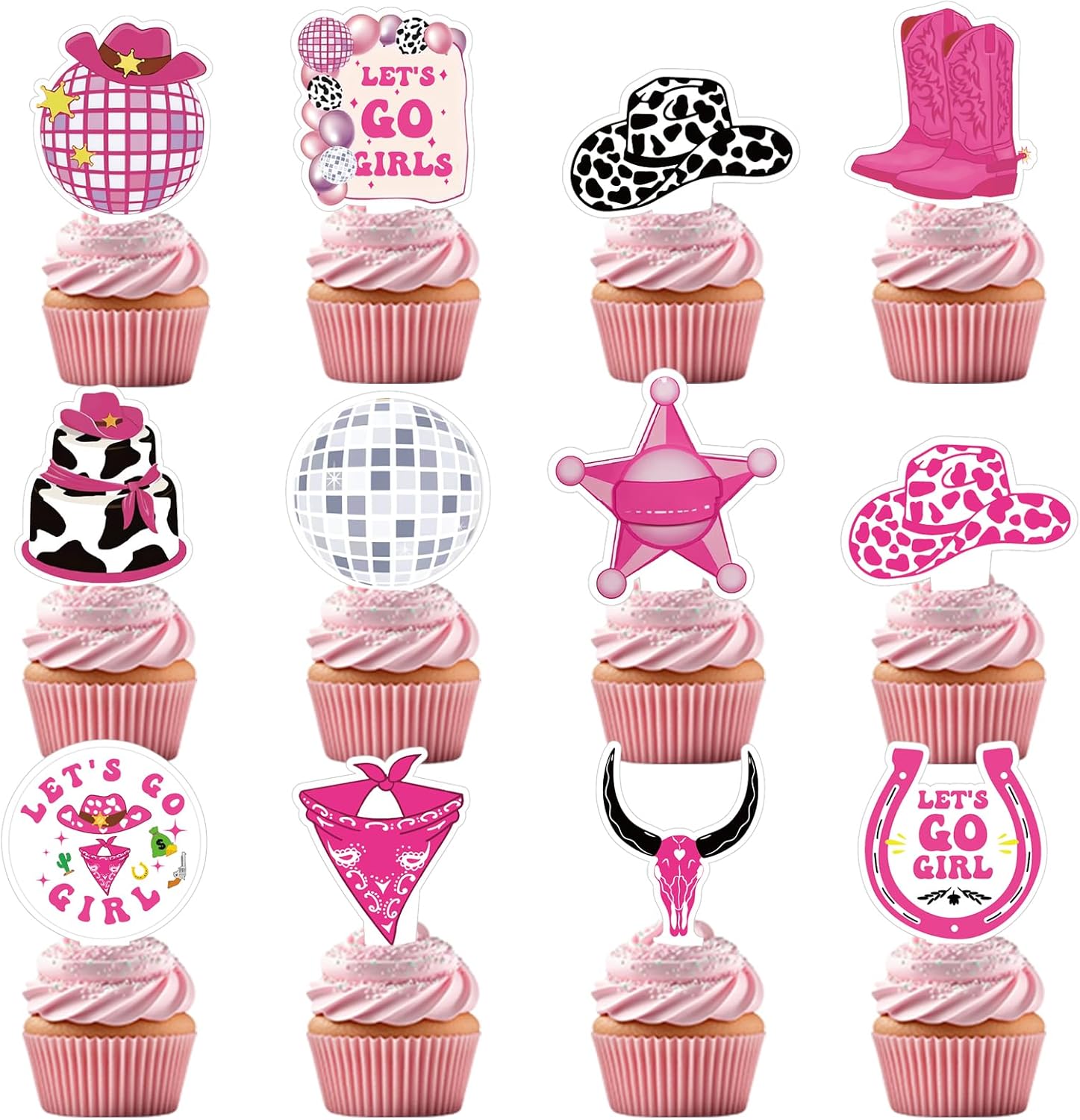 Yoomod 36PCS Pink Cowgirl Cupcake Toppers