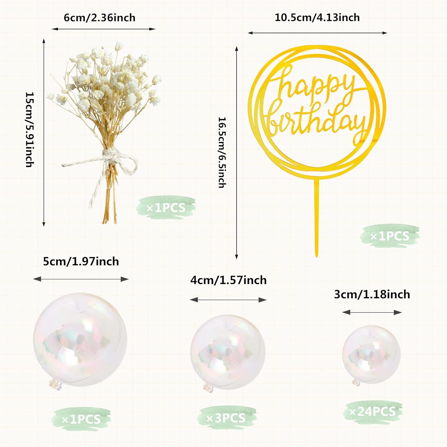30 PCS Clear Bubble Ball Cake Toppers DIY Set