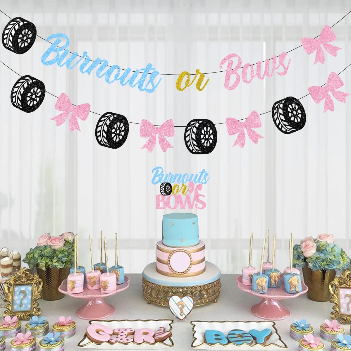 Balterever Gender Reveal Decorations Blue Pink Bunting Banner Kit