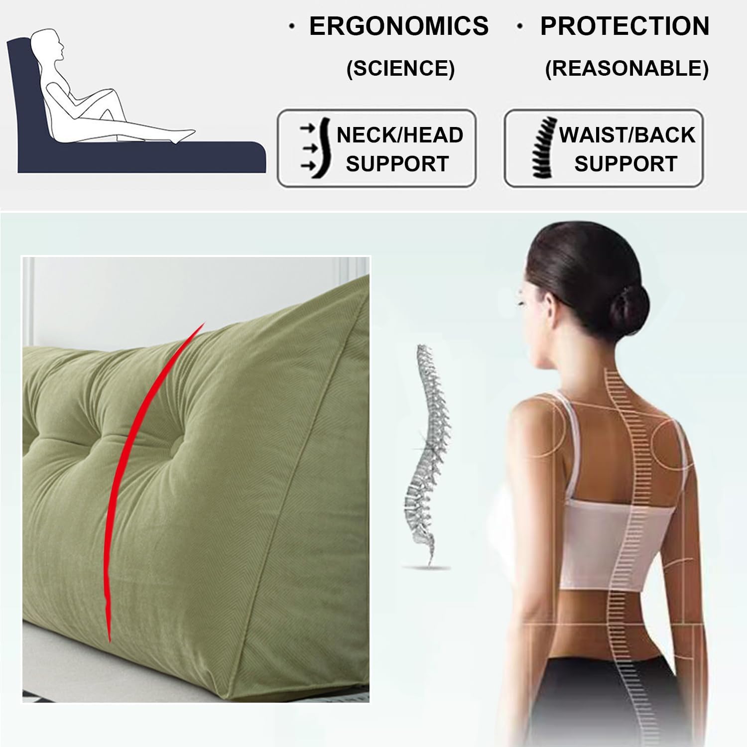 ZZYK Triangle Headboard Pillow Queen 59 Inches Green