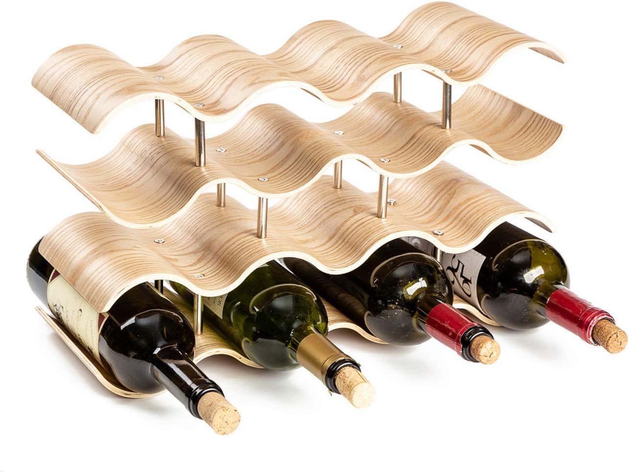 14-Bottle Wave Wine Rack Freestanding Wooden