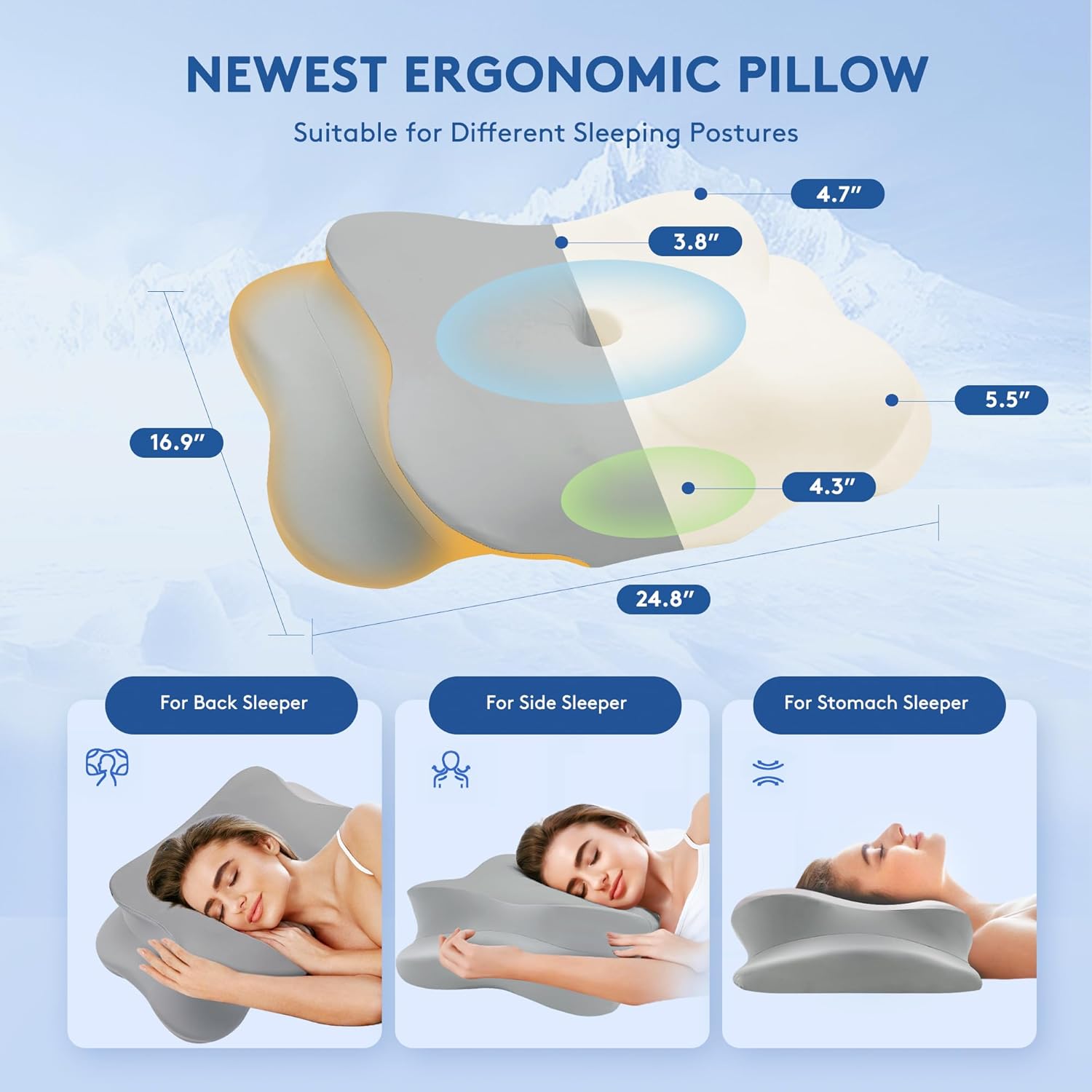 SUFOR Cooling Cervical Pillow with 2 Heights - Grey