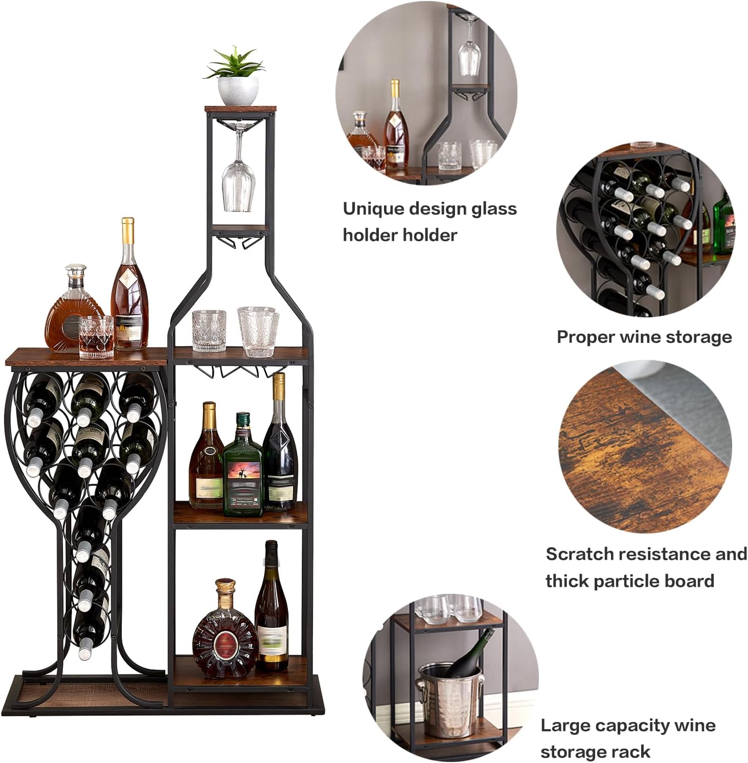 PUDDINER 5 Tier Freestanding Wine Rack with Glass Holder