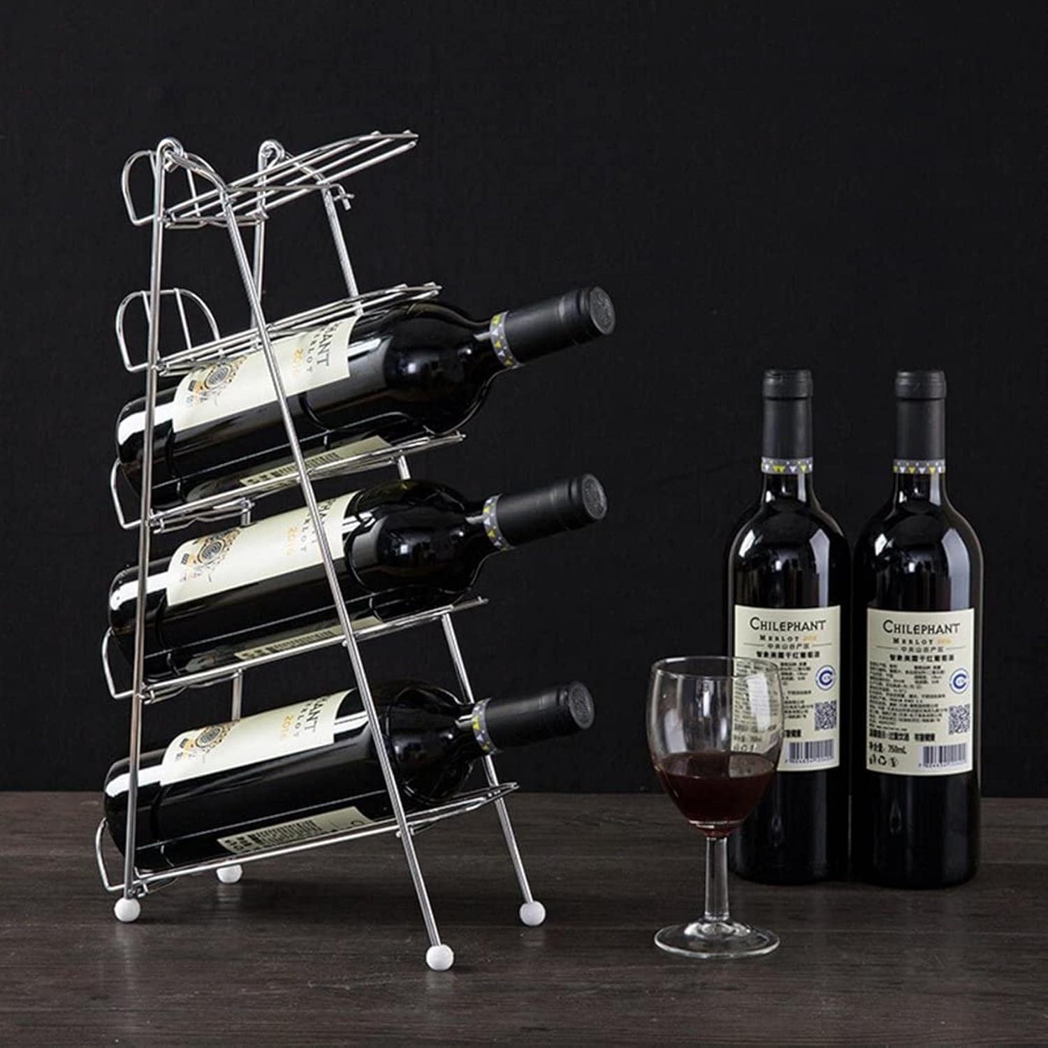 5 Bottle Free Standing Iron Wine Rack
