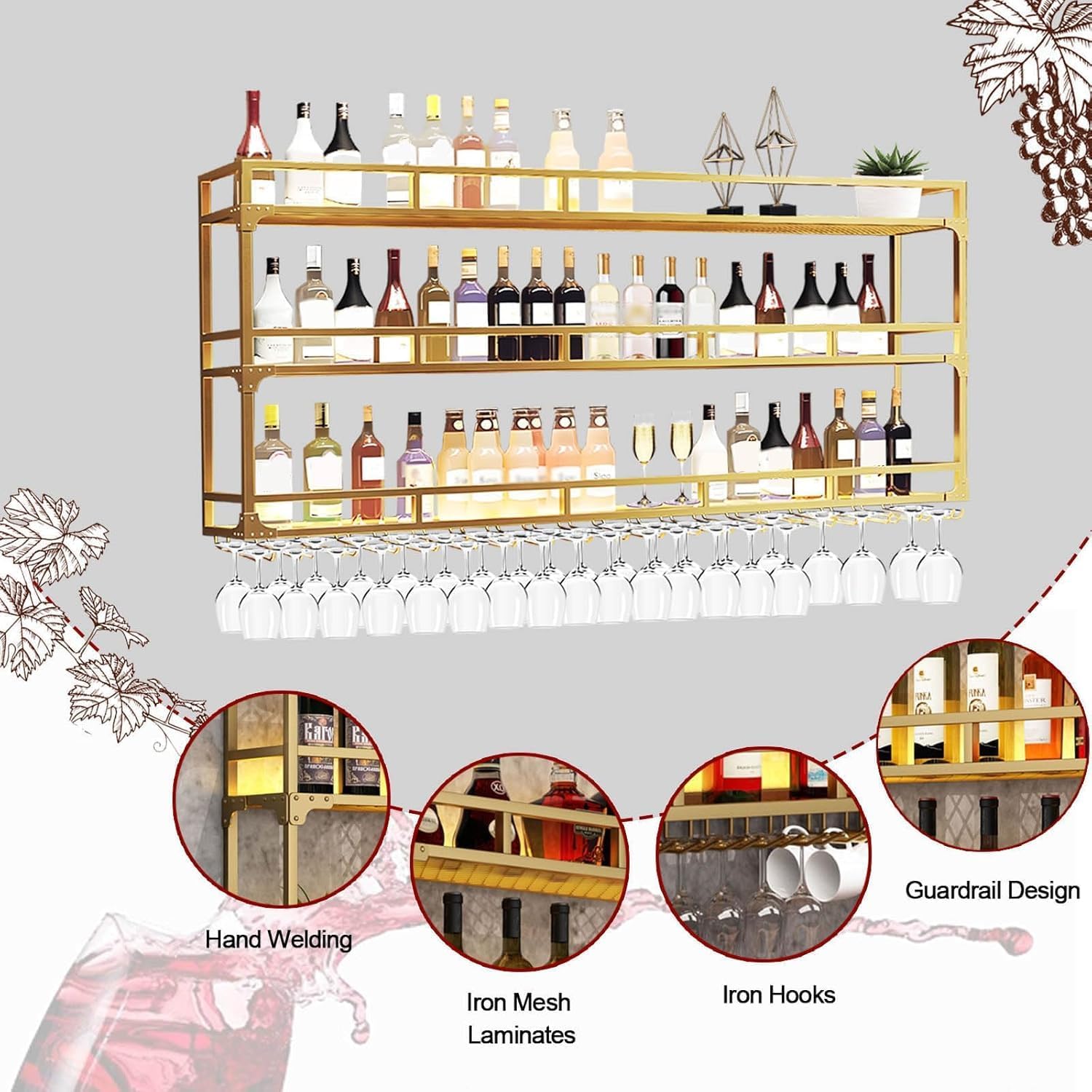 RAJYQODIS Wall Mounted Wine Rack 3 Tiers