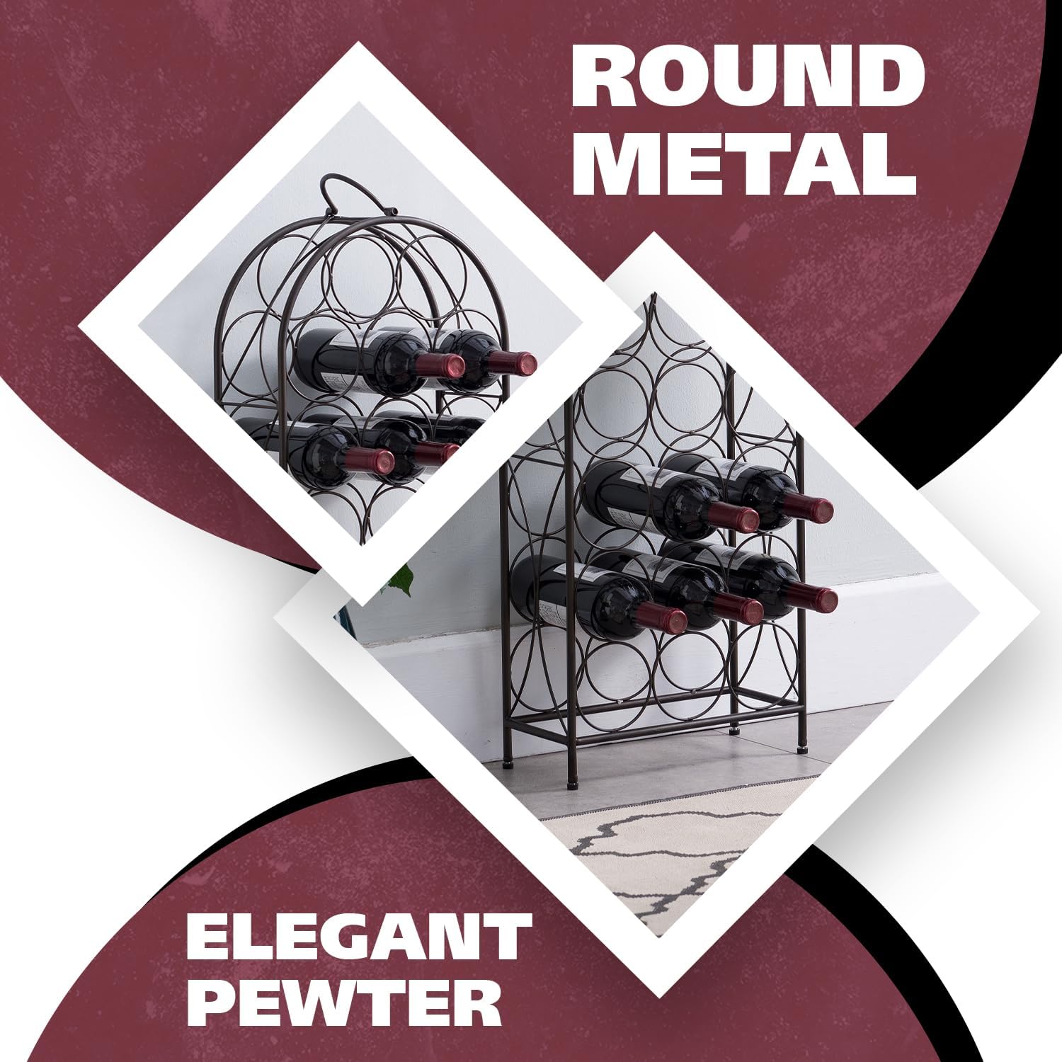 Kings Brand Furniture 23 Bottles Freestanding Wine Rack Pewter