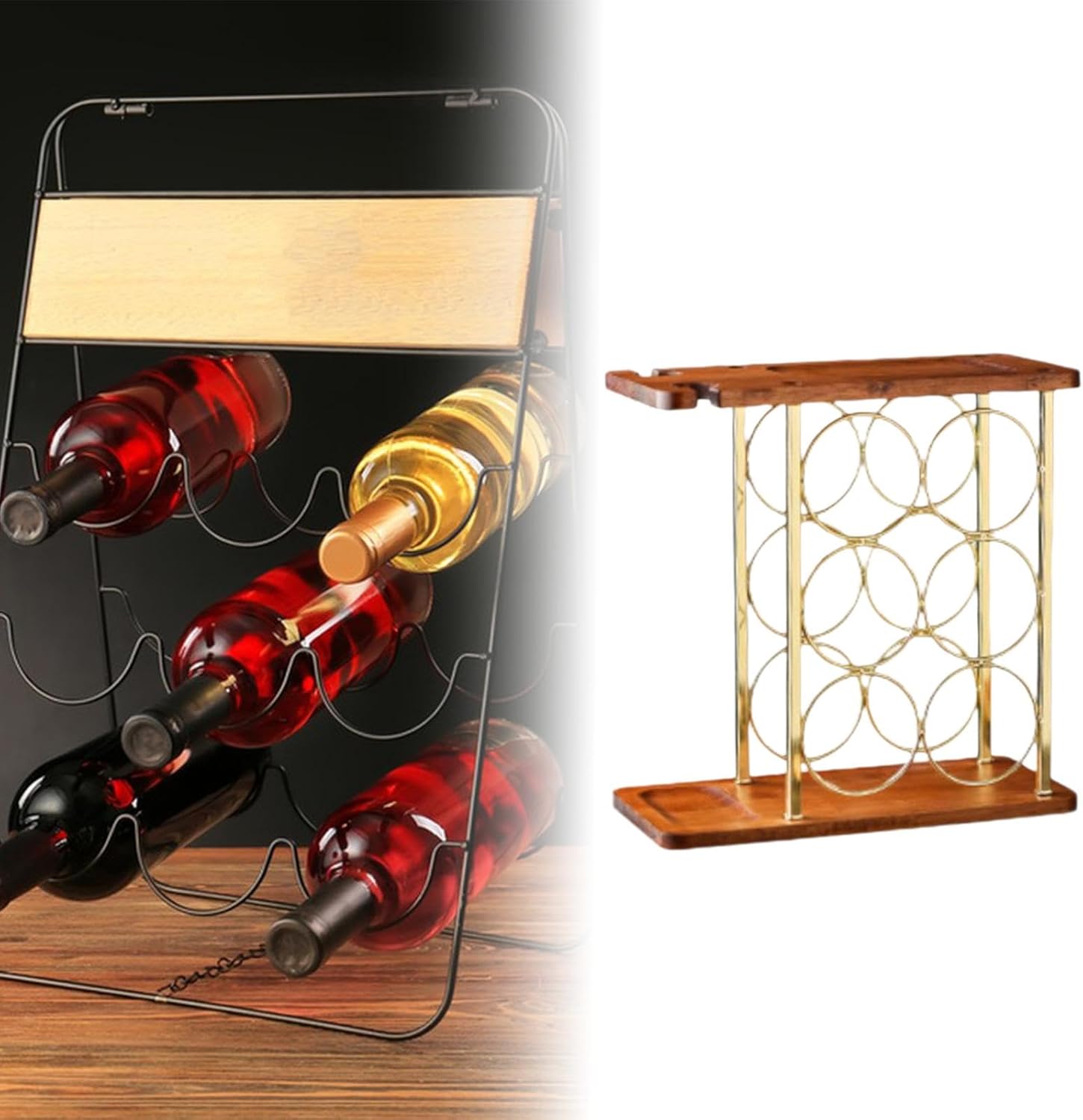 JISADER Freestanding Wine Rack with Wooden Base