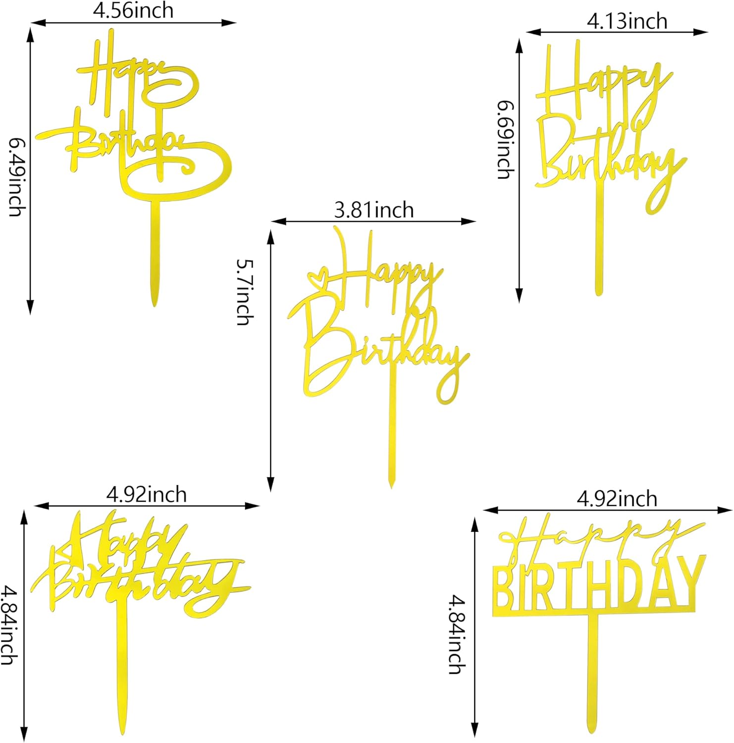 10 PCS Gold Birthday Cake Toppers Acrylic Decorations