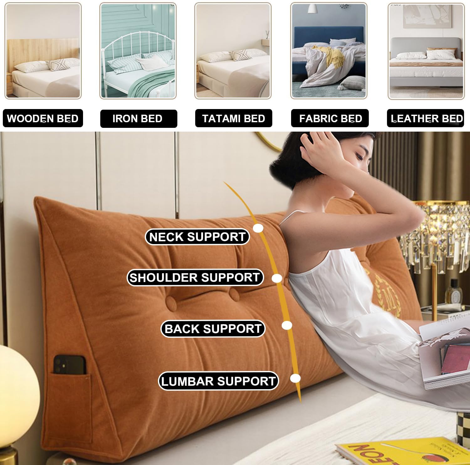 ZZYK Full Reading Pillows with Removable Cover Orange 50cm196 inches